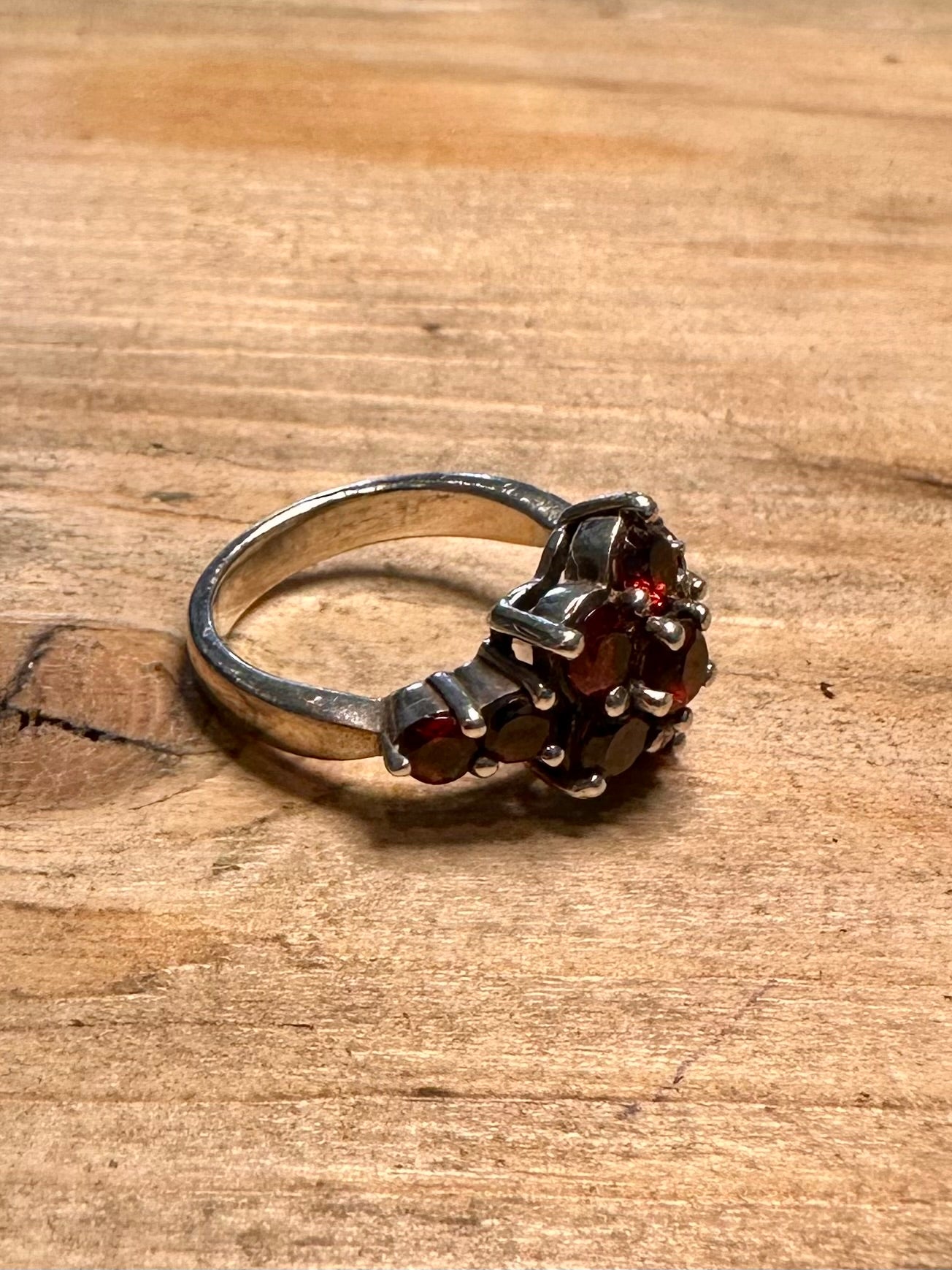 Vintage Garnet Flower 925 Silver Size L1/2 Ring
