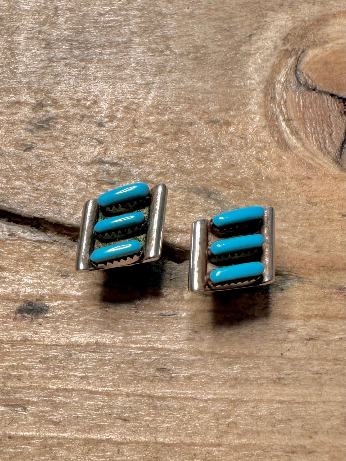 Vintage Zuni Turquoise Small 925 Silver Stud Earrings