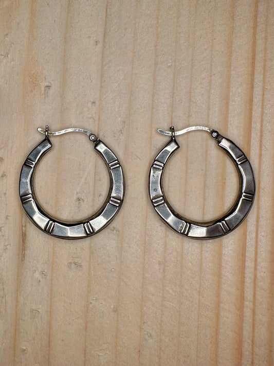 Patterned Hoop 925 Sterling Silver Earrings