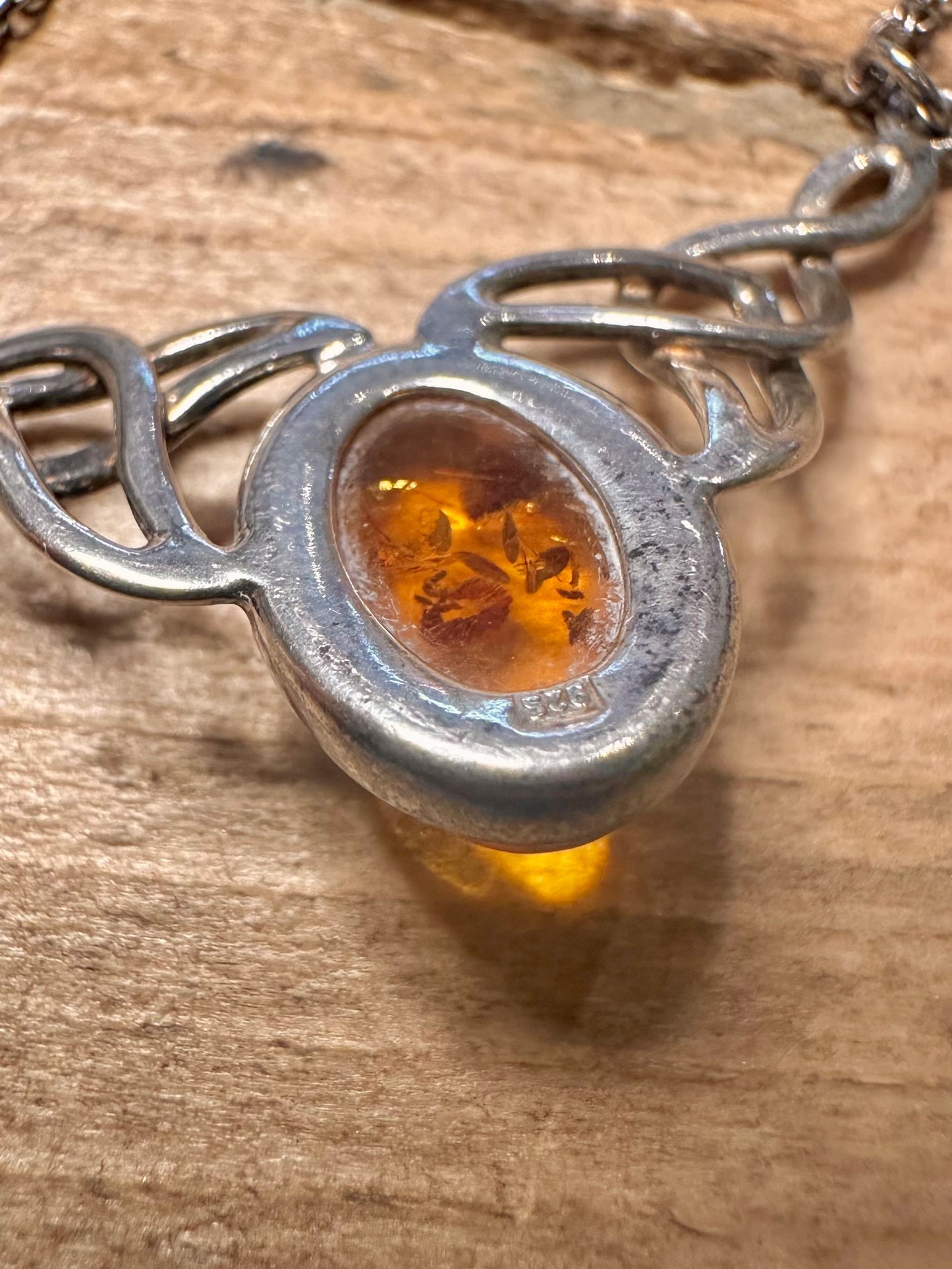 Vintage Amber Celtic 925 Silver 16.5 inch Necklace