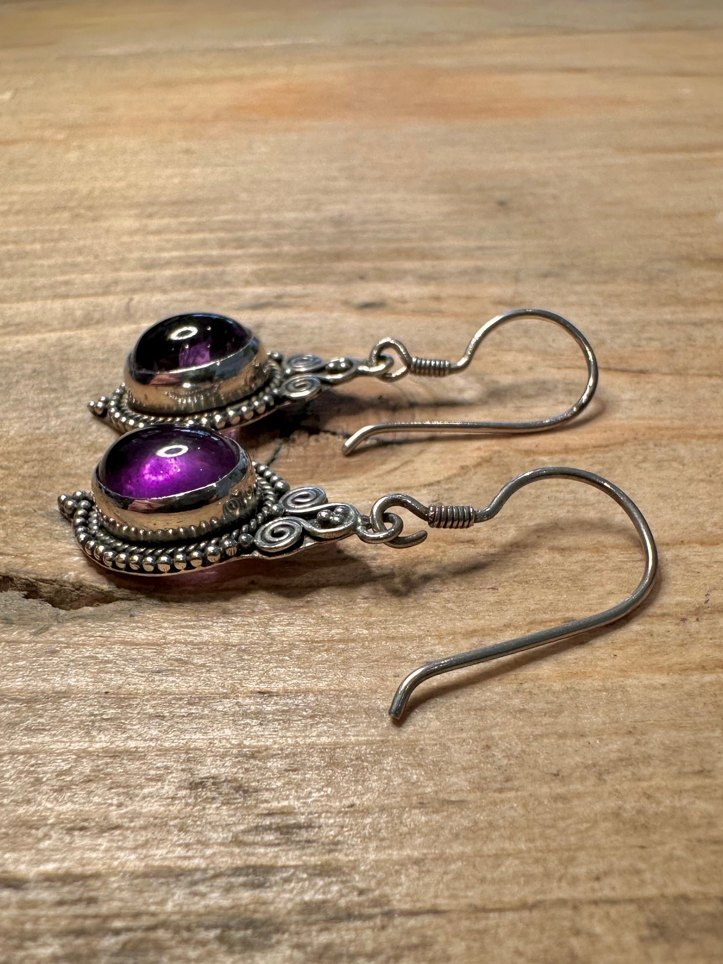 Vintage Amethyst Tribal 925 Silver Earrings