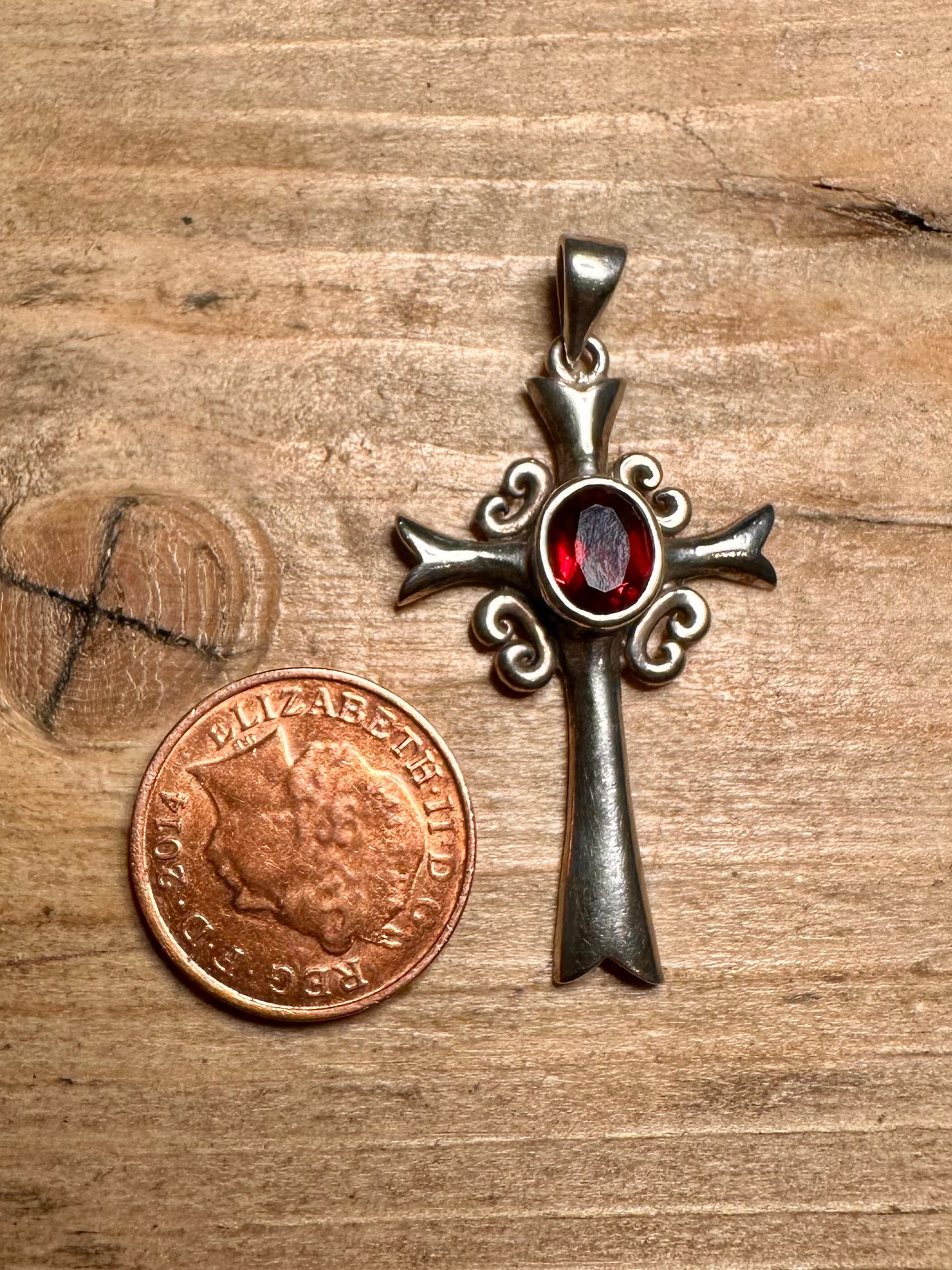 Vintage Garnet Cross 925 Silver Pendant