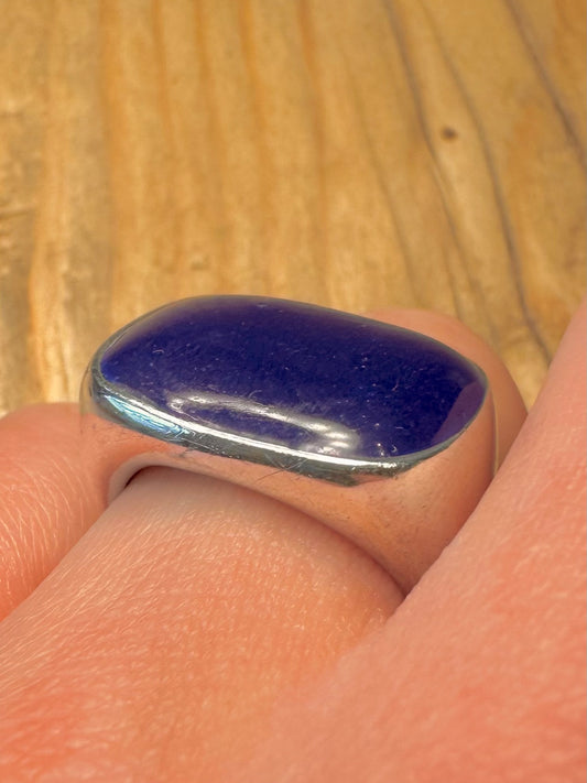 Vintage Blue Enamel 925 Sterling Silver Size P Ring