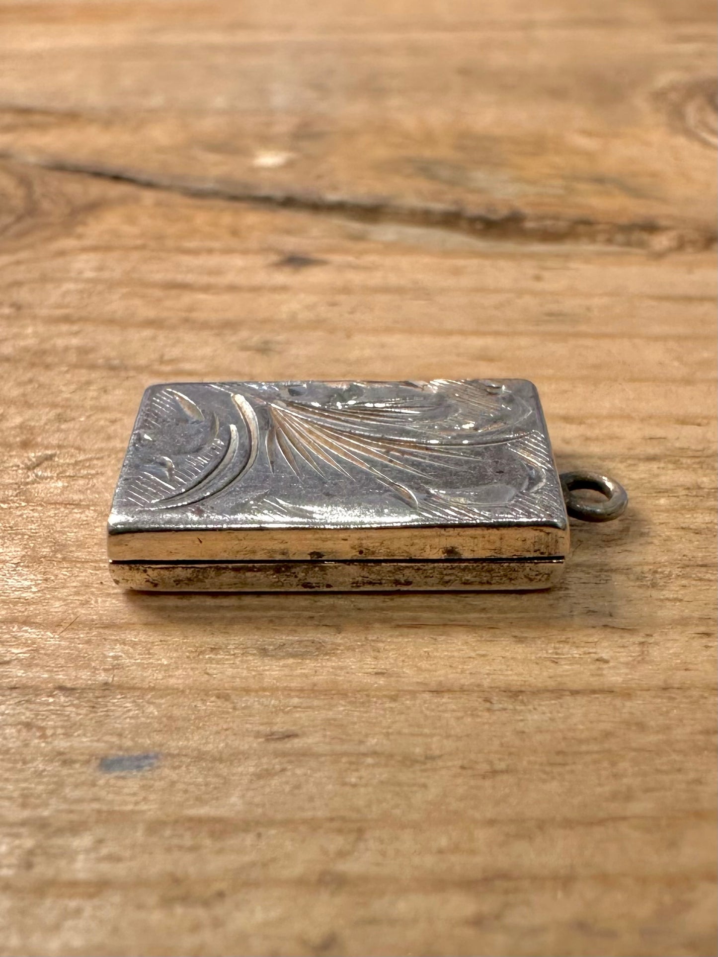 Vintage Rectangle Engraved 925 Silver Locket Pendant