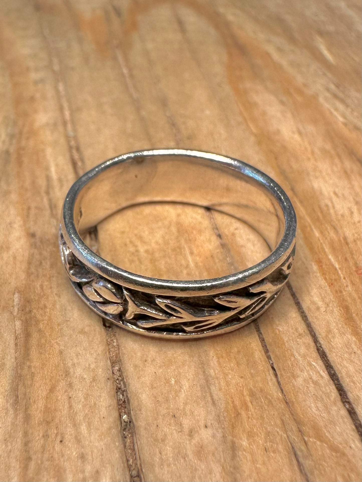 Vintage Leaf Band 925 Sterling Silver Size M1/2 Ring
