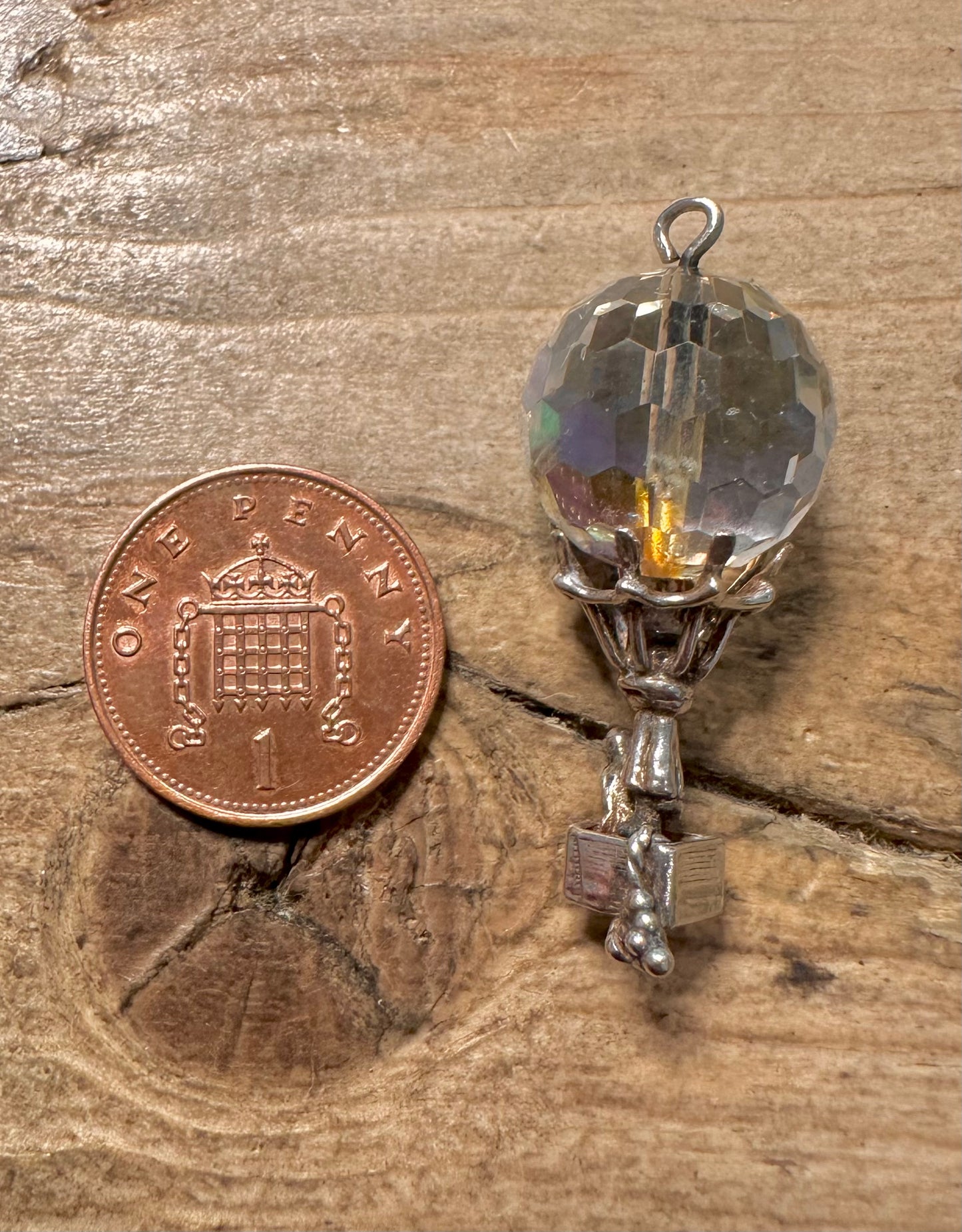 Vintage Crystal Hot Air Ballon 925 Silver Charm Pendant