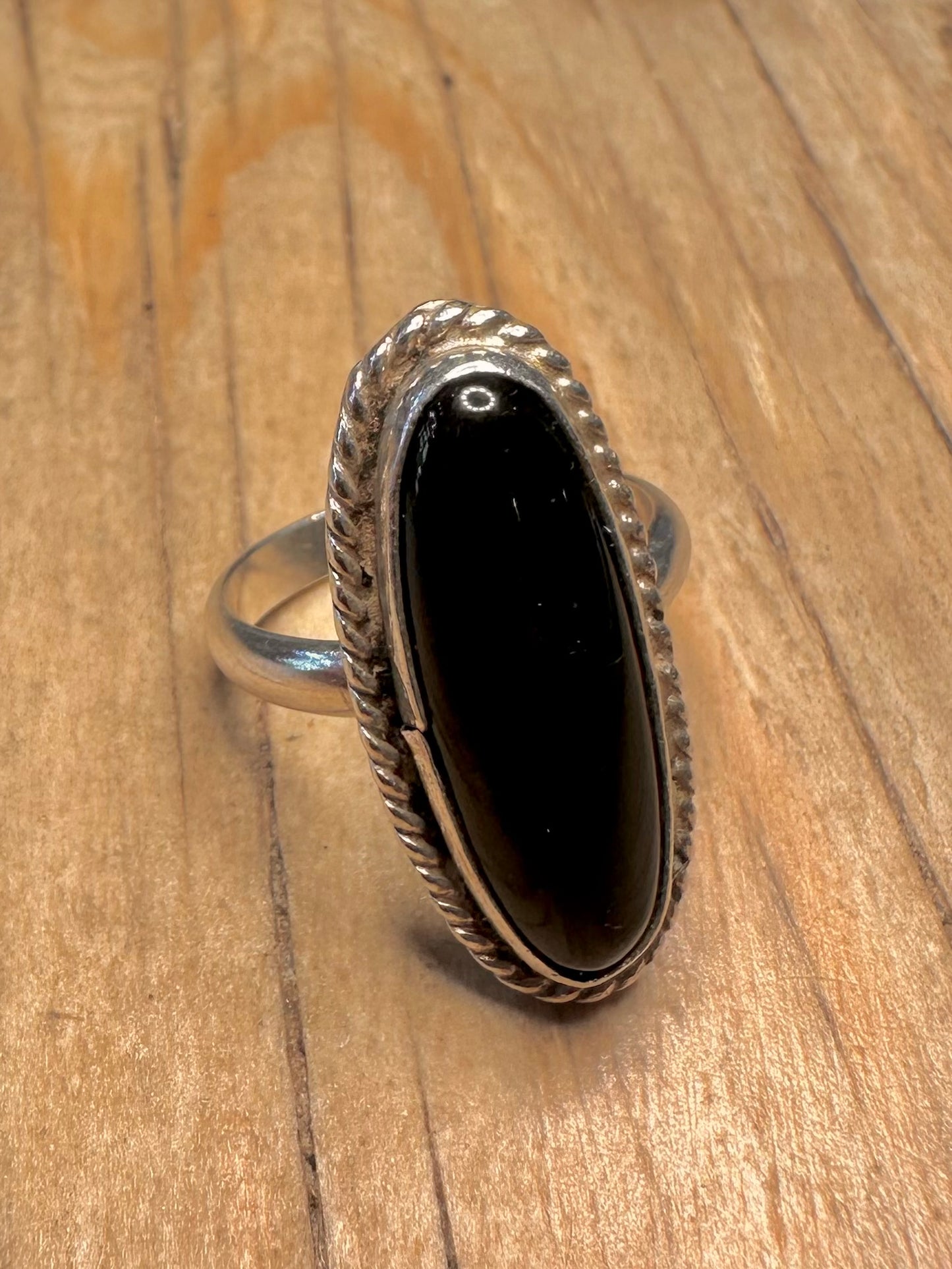 Vintage Black Oval 925 Sterling Silver Size M Ring