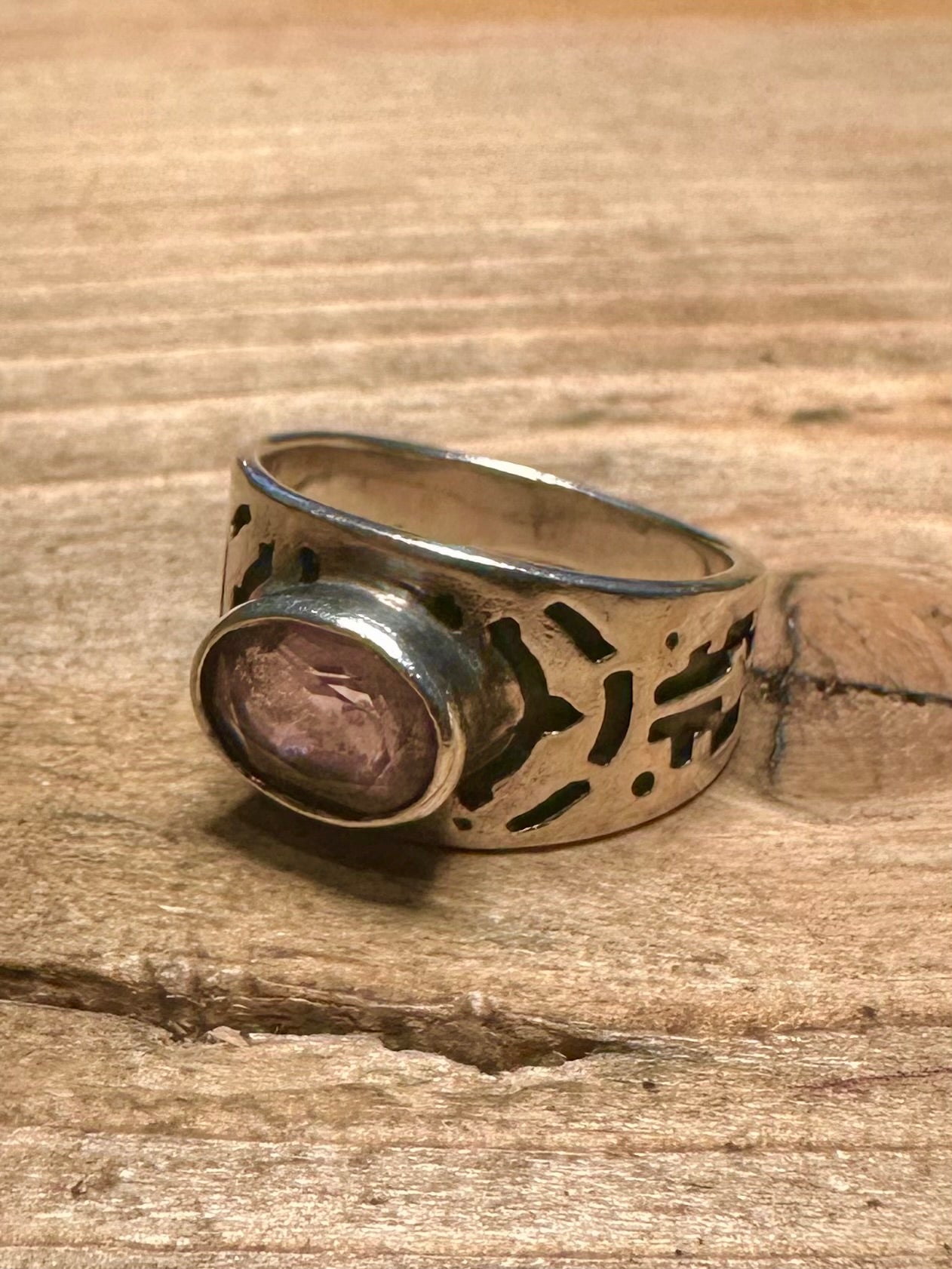 Vintage Amethyst Tribal 925 Silver Size N Ring