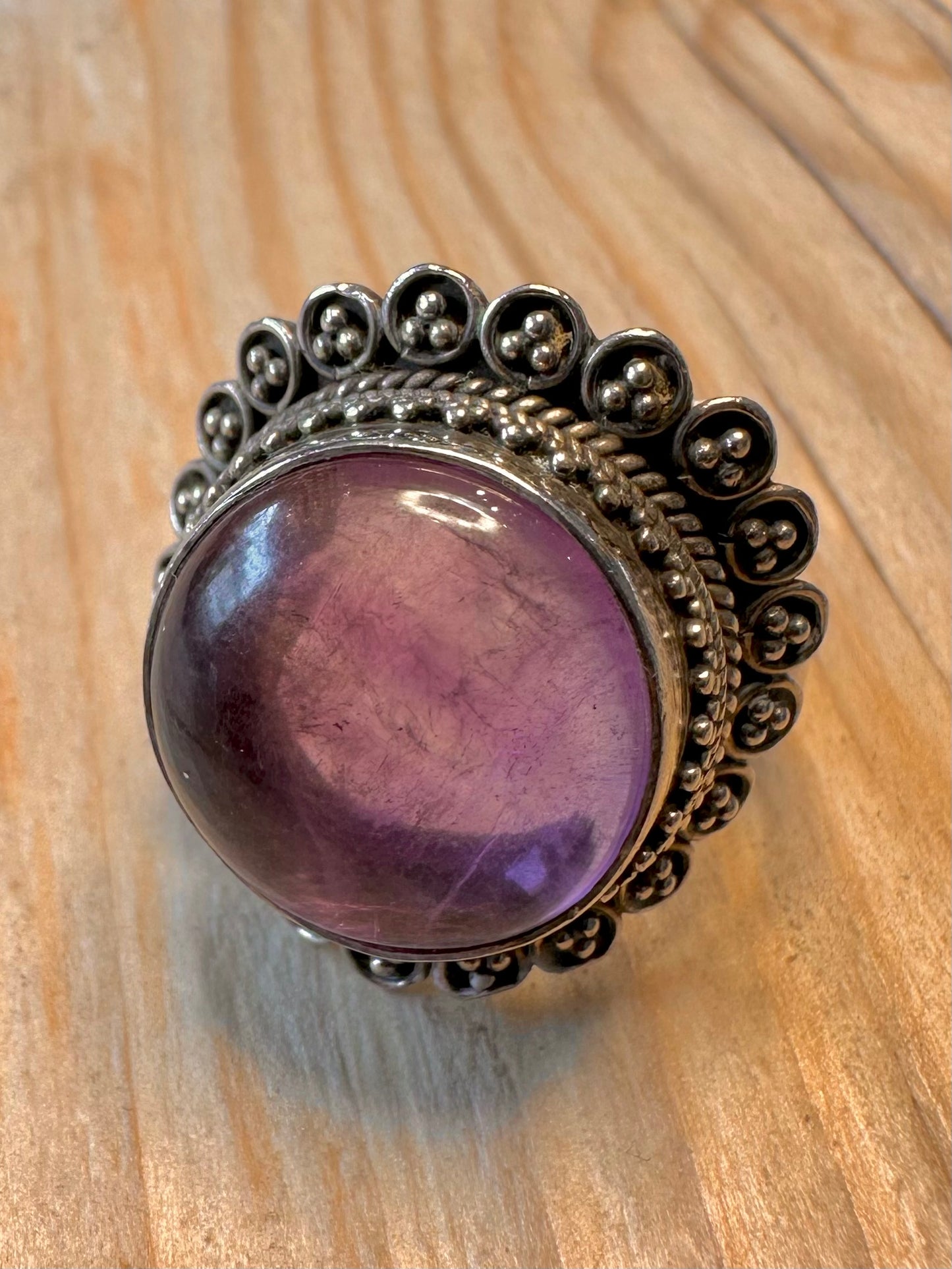 Vintage Amethyst Boho 925 Silver Size Q Ring