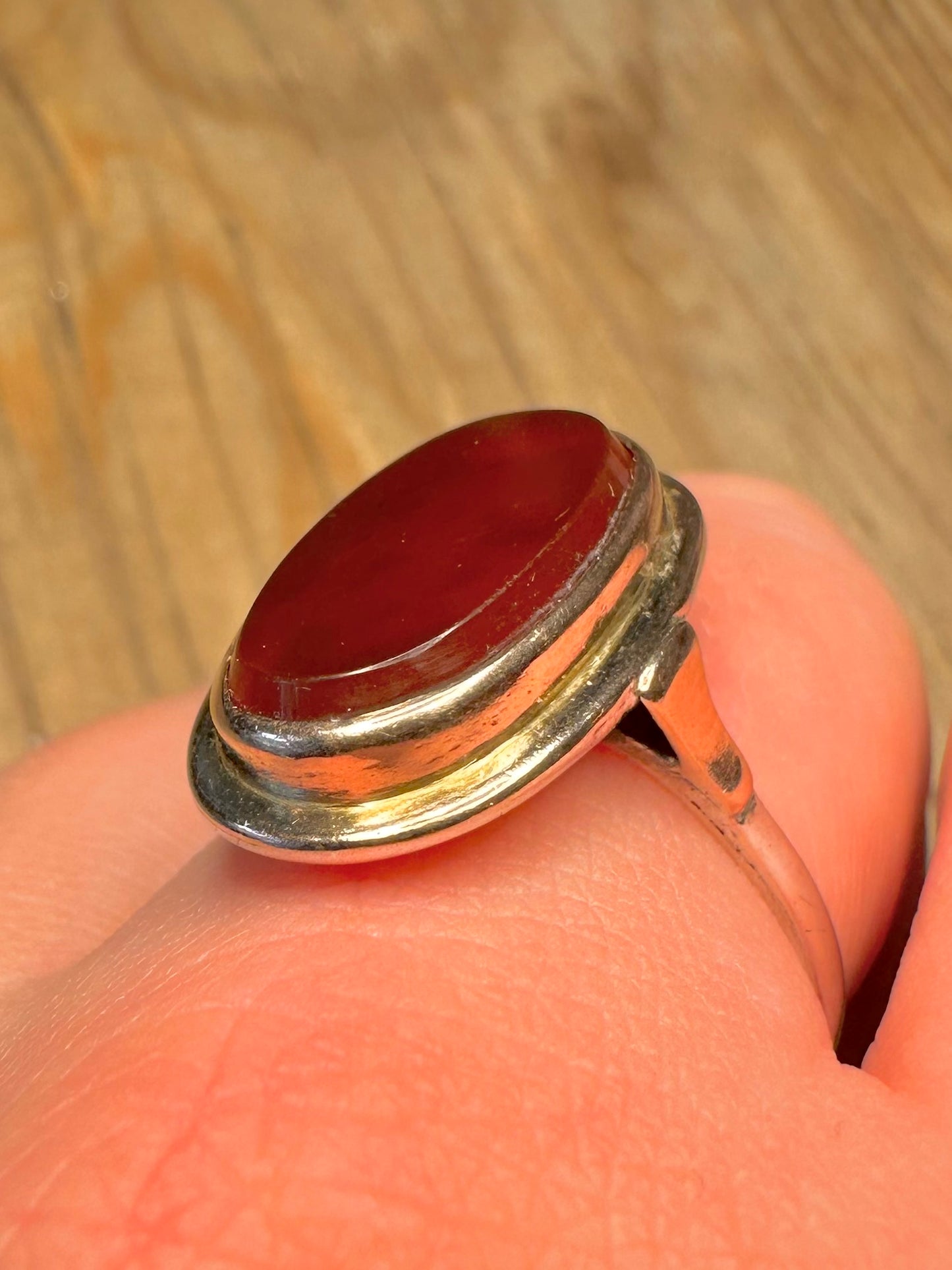 Vintage Oval Carnelian Gold on 925 Sterling Silver Size W Ring