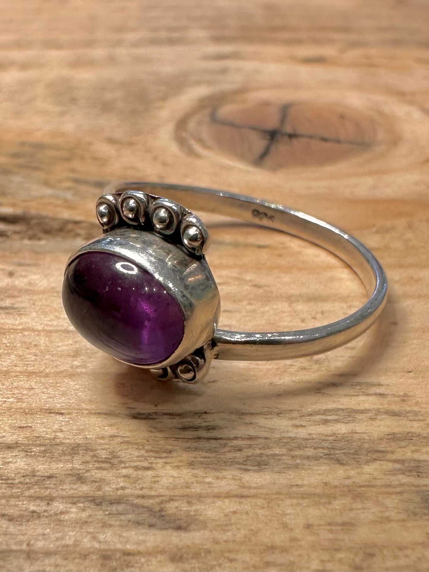 Vintage Amethyst Boho 925 Silver Size Q Ring