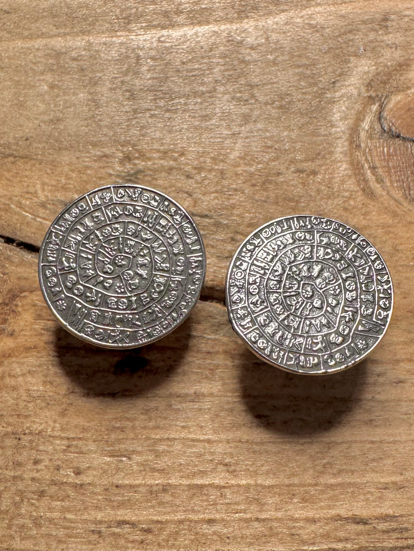 Vintage Phaistos Disc 925 Silver Stud Earrings