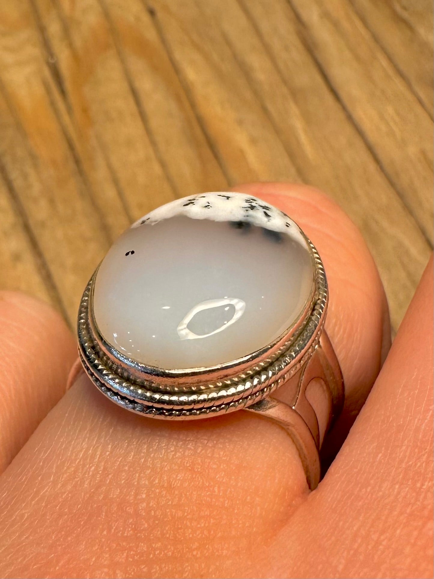 Abstract Dendritic Oval 925 Sterling Silver Size P1/2 Ring