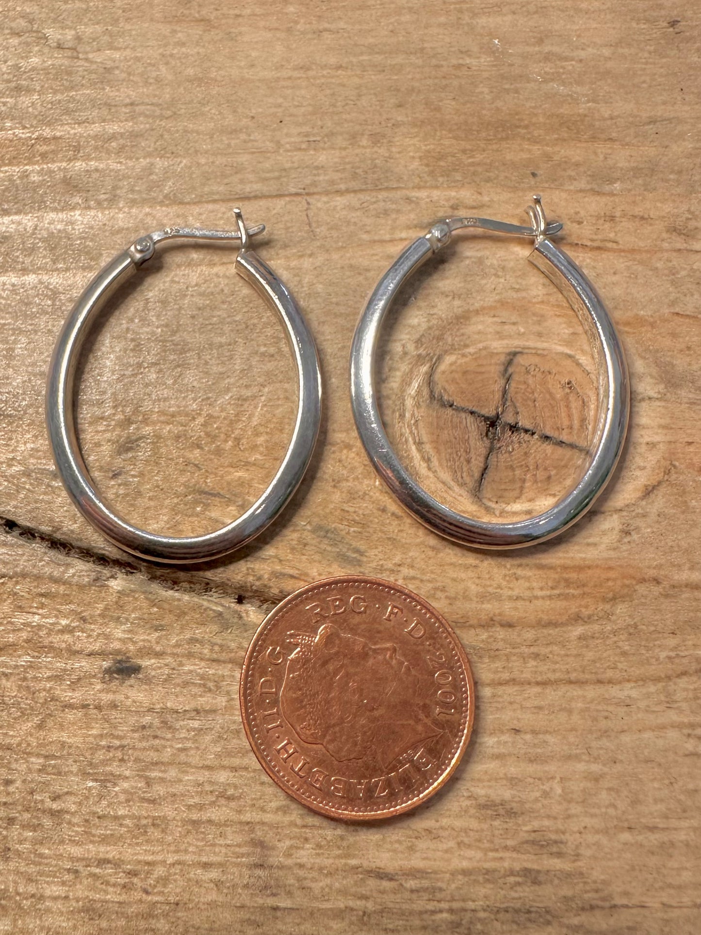 Vintage Oval Hoop 925 Silver Earrings