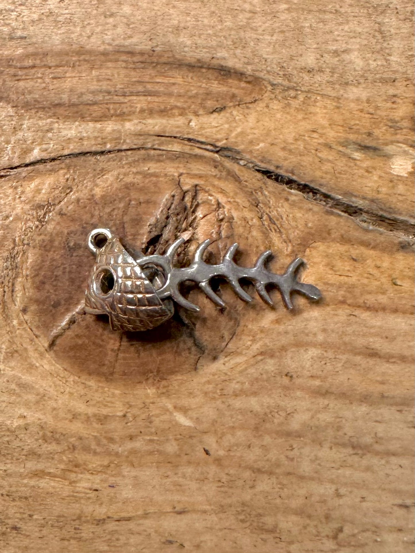 Vintage Fish Bones 925 Silver Charm Pendant