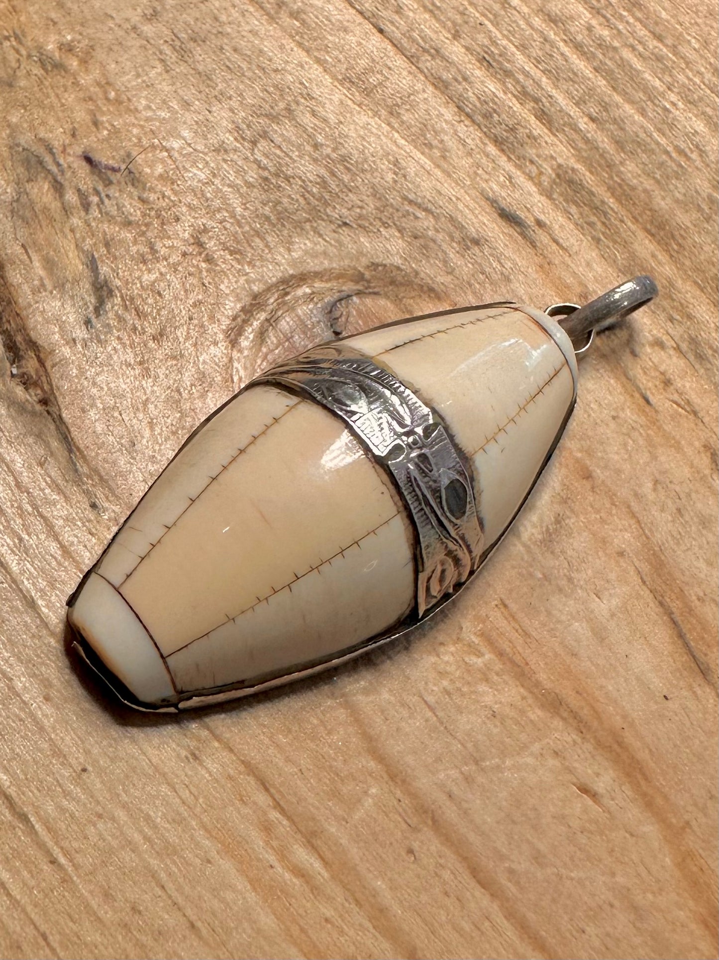 Vintage Bone Tribal Boho 925 Silver Pendant