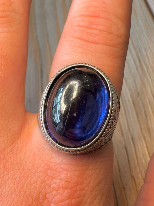 Vintage Large Blue Stone Signet Tribal 925 Sterling Silver Size Z Ring