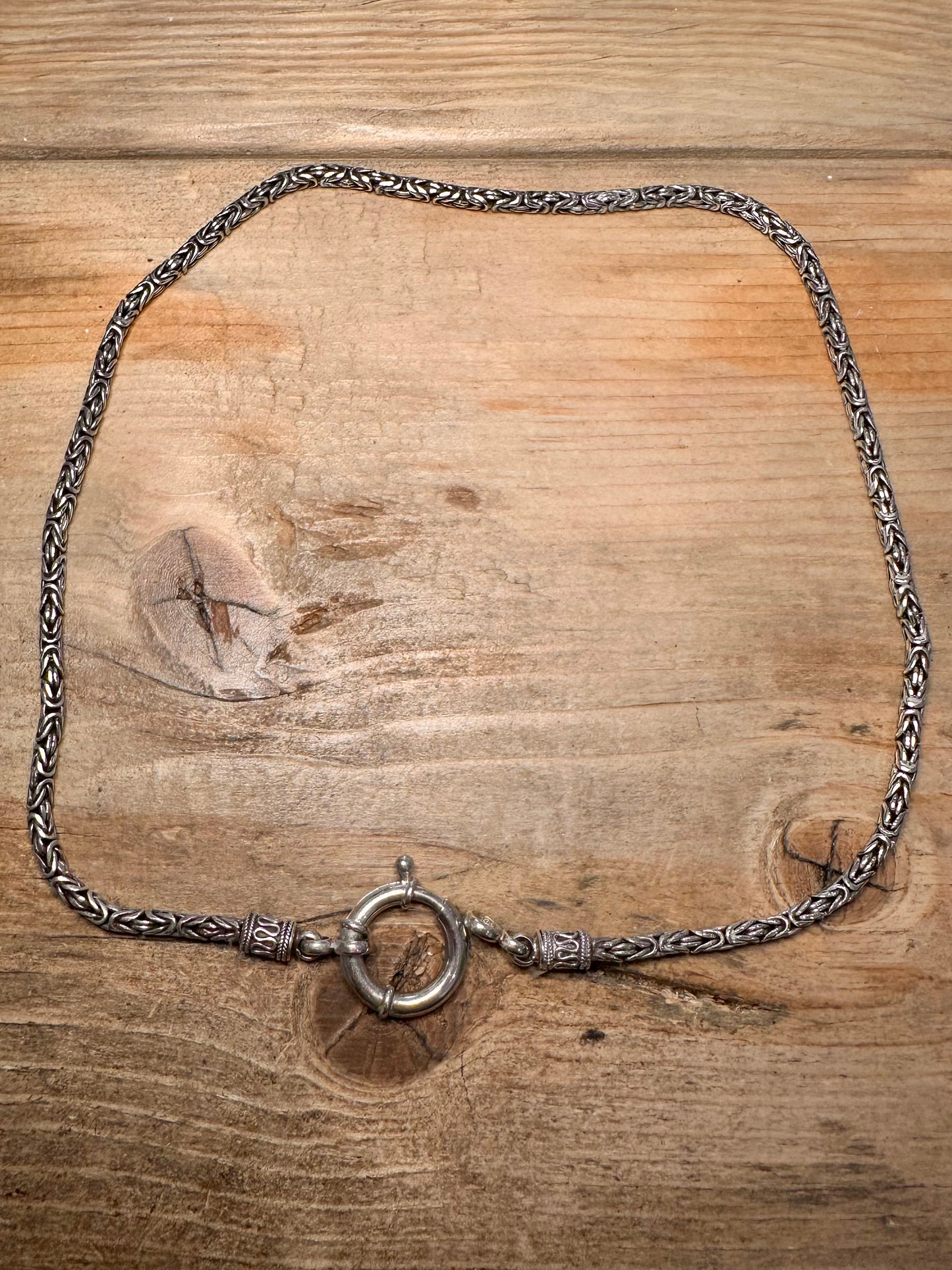 Vintage Byzantine Chain Large Clasp 925 Silver 17.3 inch Necklace