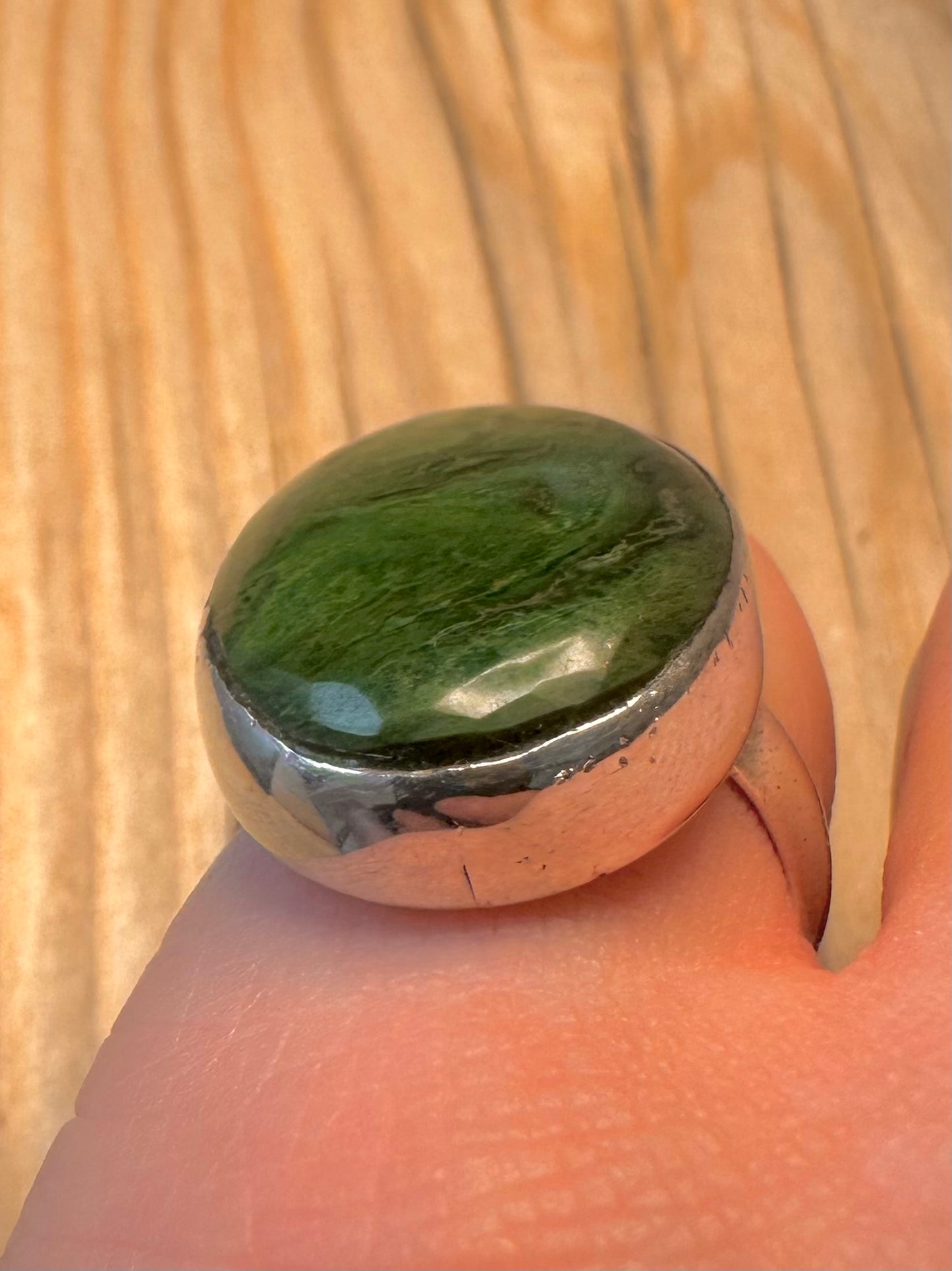 Chunky 2000 Green Stone 925 Silver Size P Ring