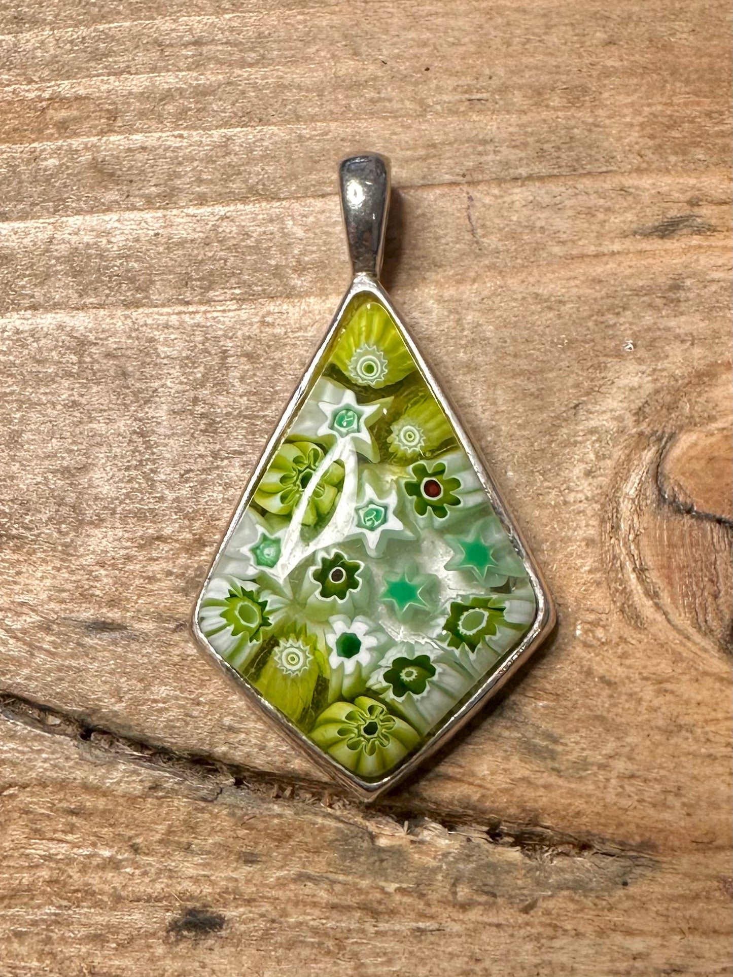 Vintage Millefiori Green Italy 925 Silver Pendant