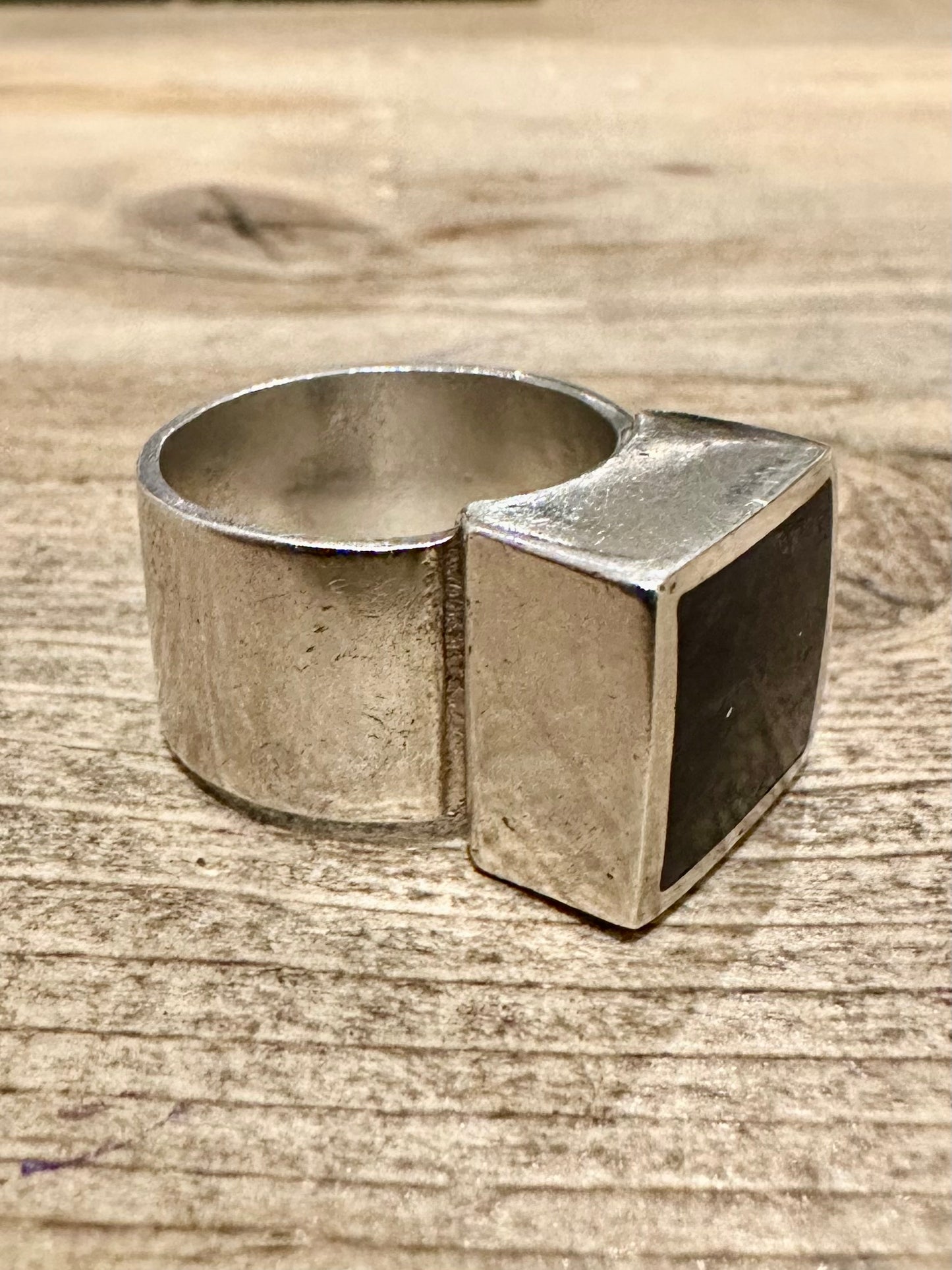 Vintage Square Lapis Chunky 925 Silver Size P1/2 Ring