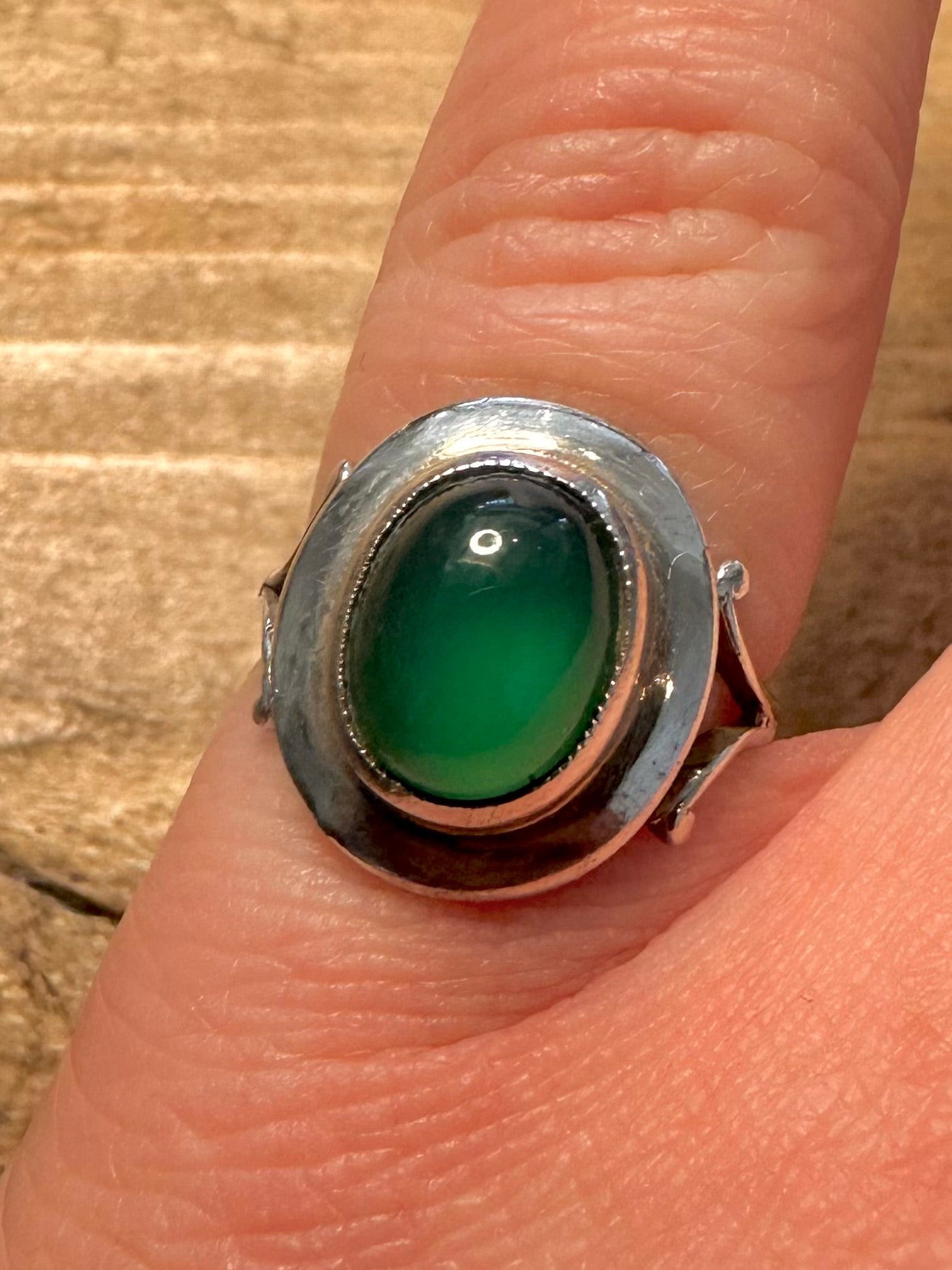 Vintage 1971 Green Stone 925 Silver Size K1/2 Ring