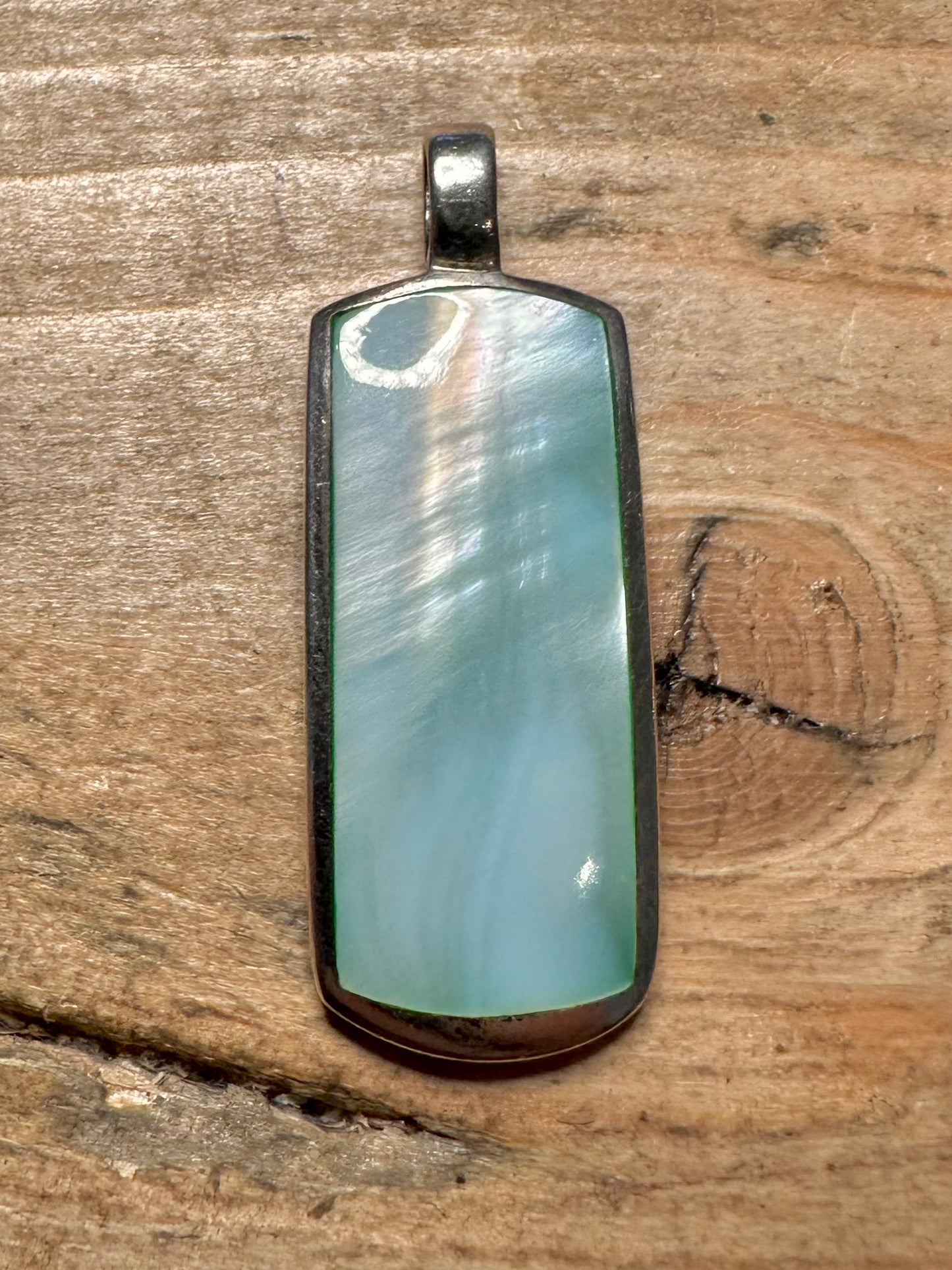 Modern Blue Mother of Pearl Rectangle 925 Silver Pendant