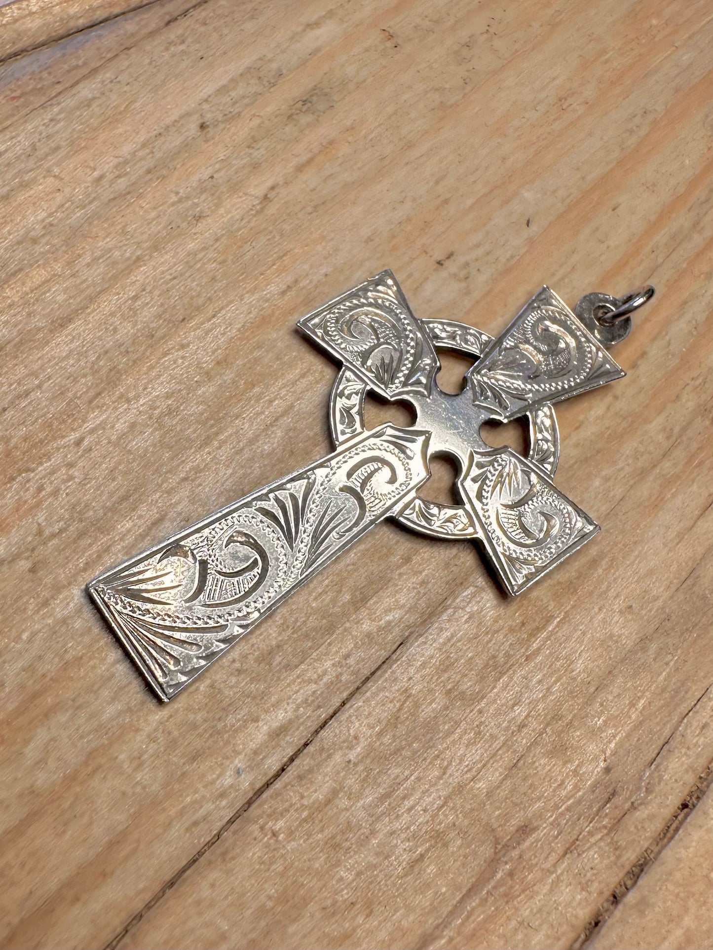 Vintage 1978 Engraved Celtic Cross 925 Sterling Silver Pendant