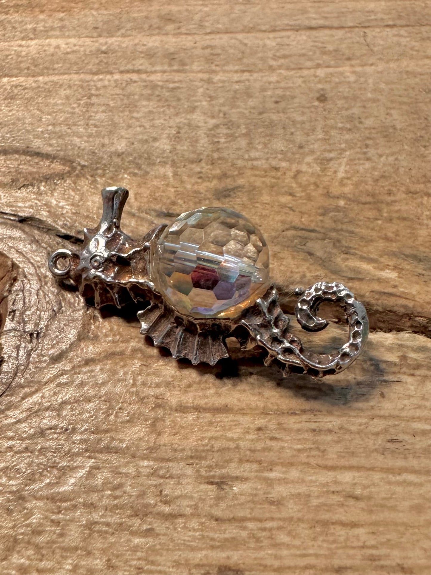 Vintage Seahorse Glass Ball 925 Silver Charm Pendant