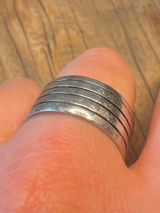 Lined Wide Band 925 Sterling Silver Size Y Ring