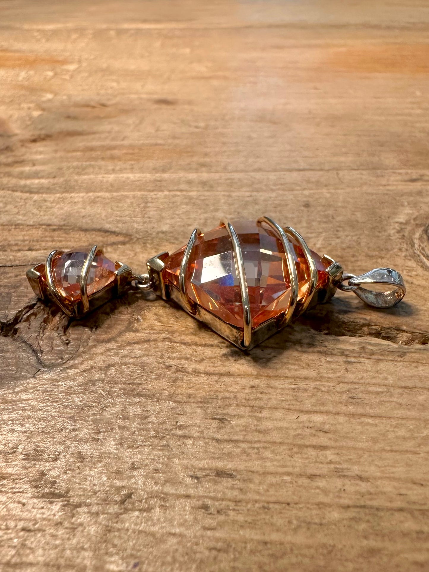 Abstract Faceted Citrine Dangle 925 Silver Pendant