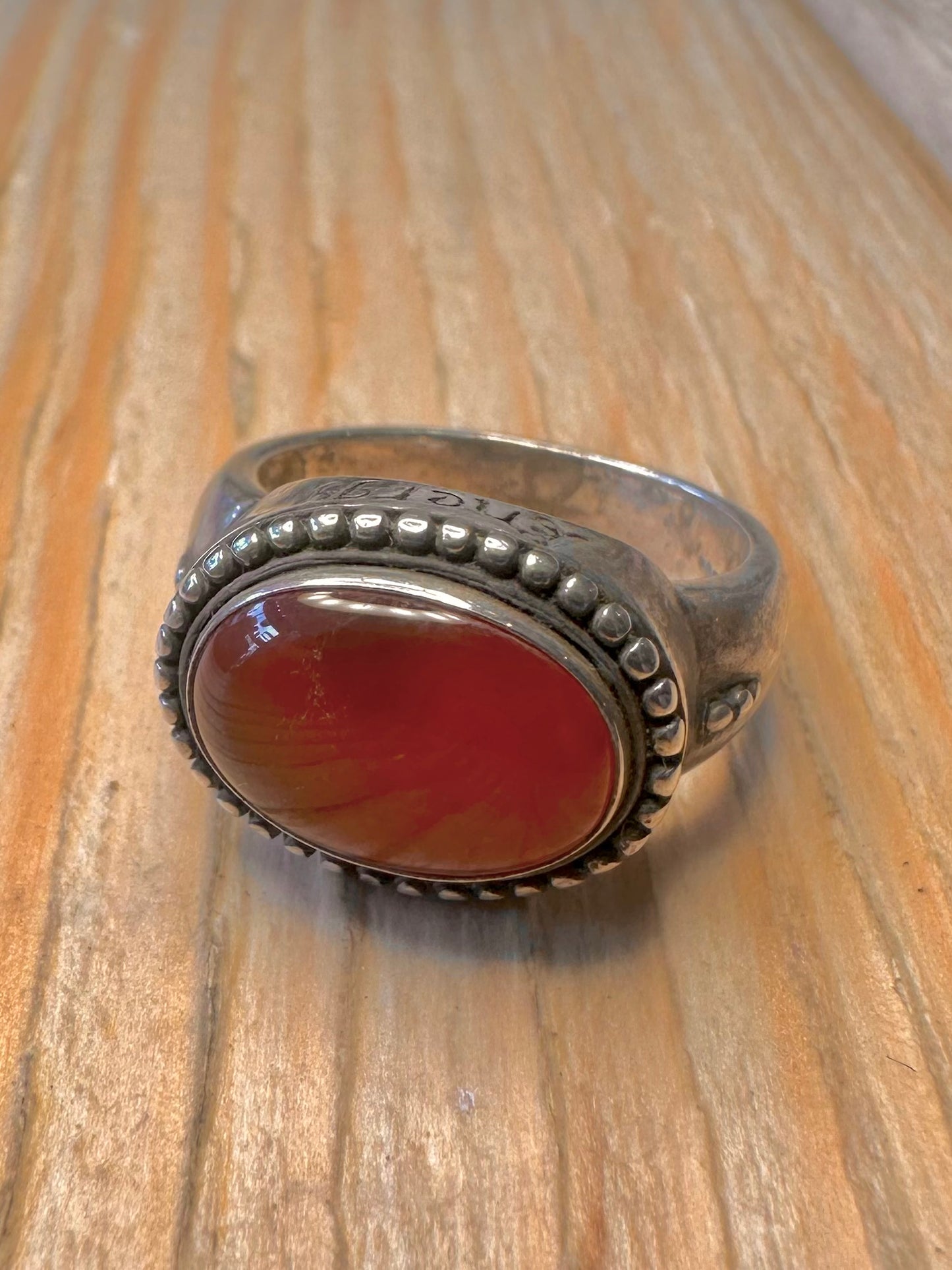 Vintage Carnelian Engraved Energy 925 Silver Size Q Ring