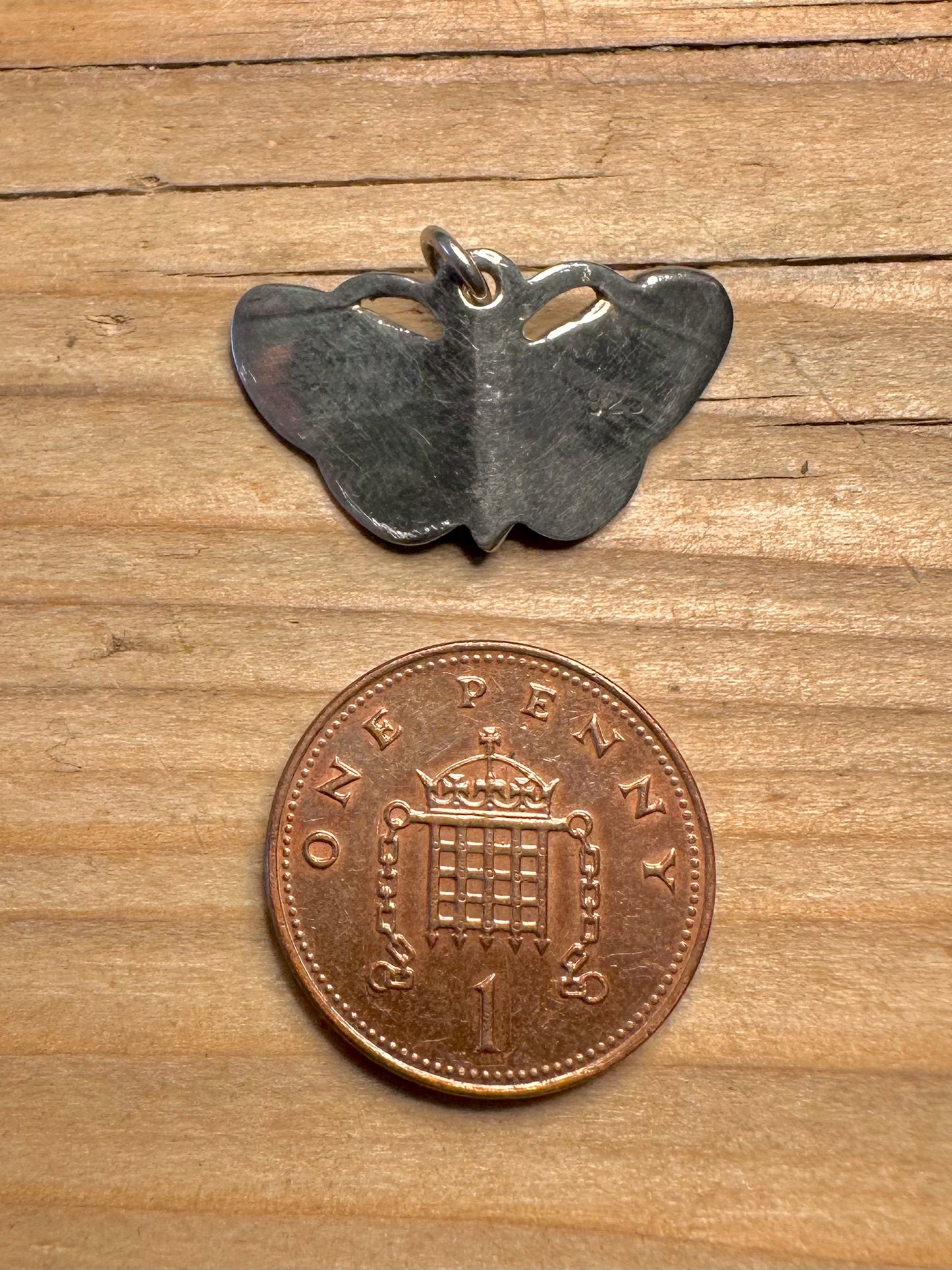 Vintage Enamel Butterfly 925 Sterling Silver Pendant