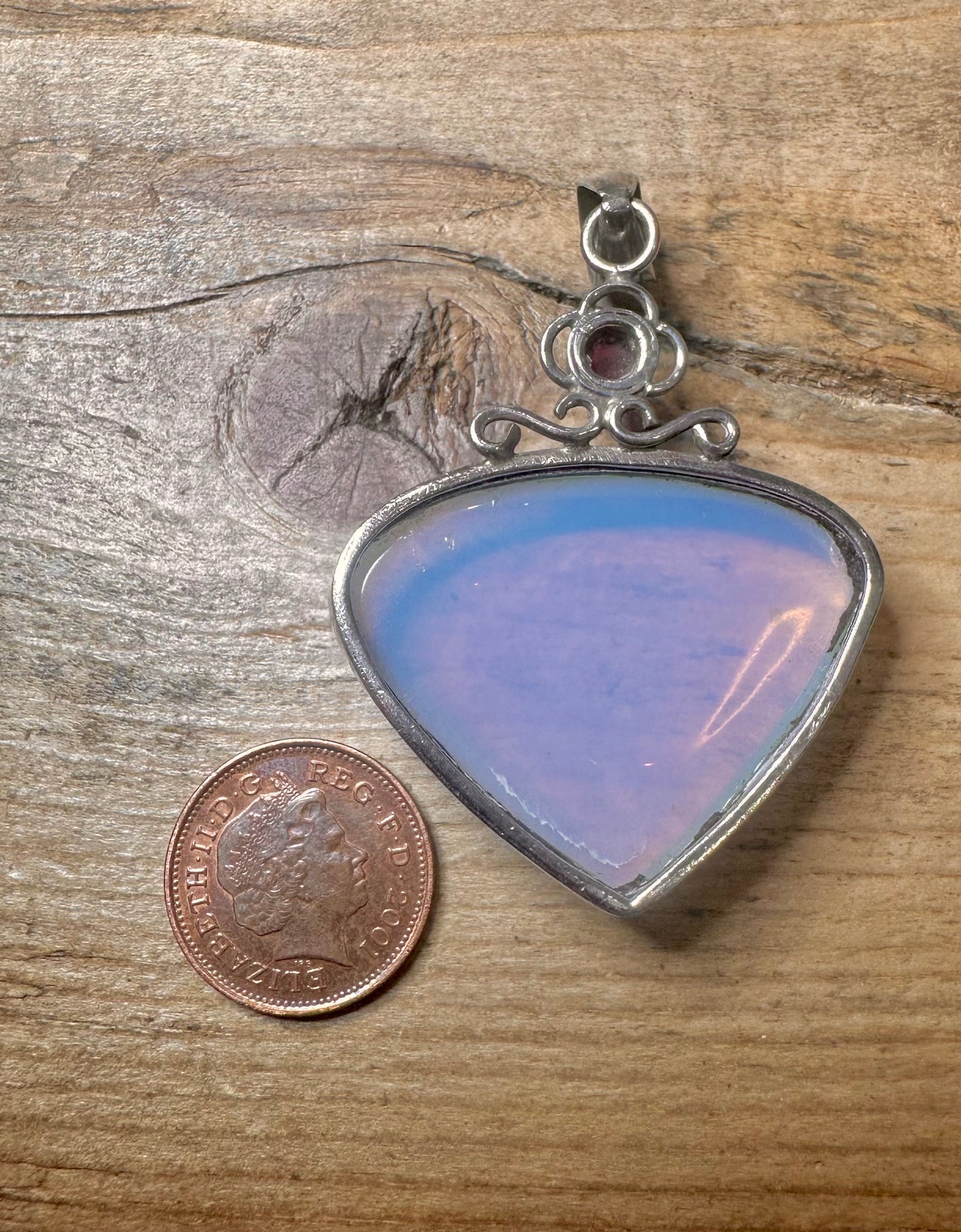 Vintage Opalite and Garnet 925 Silver Pendant