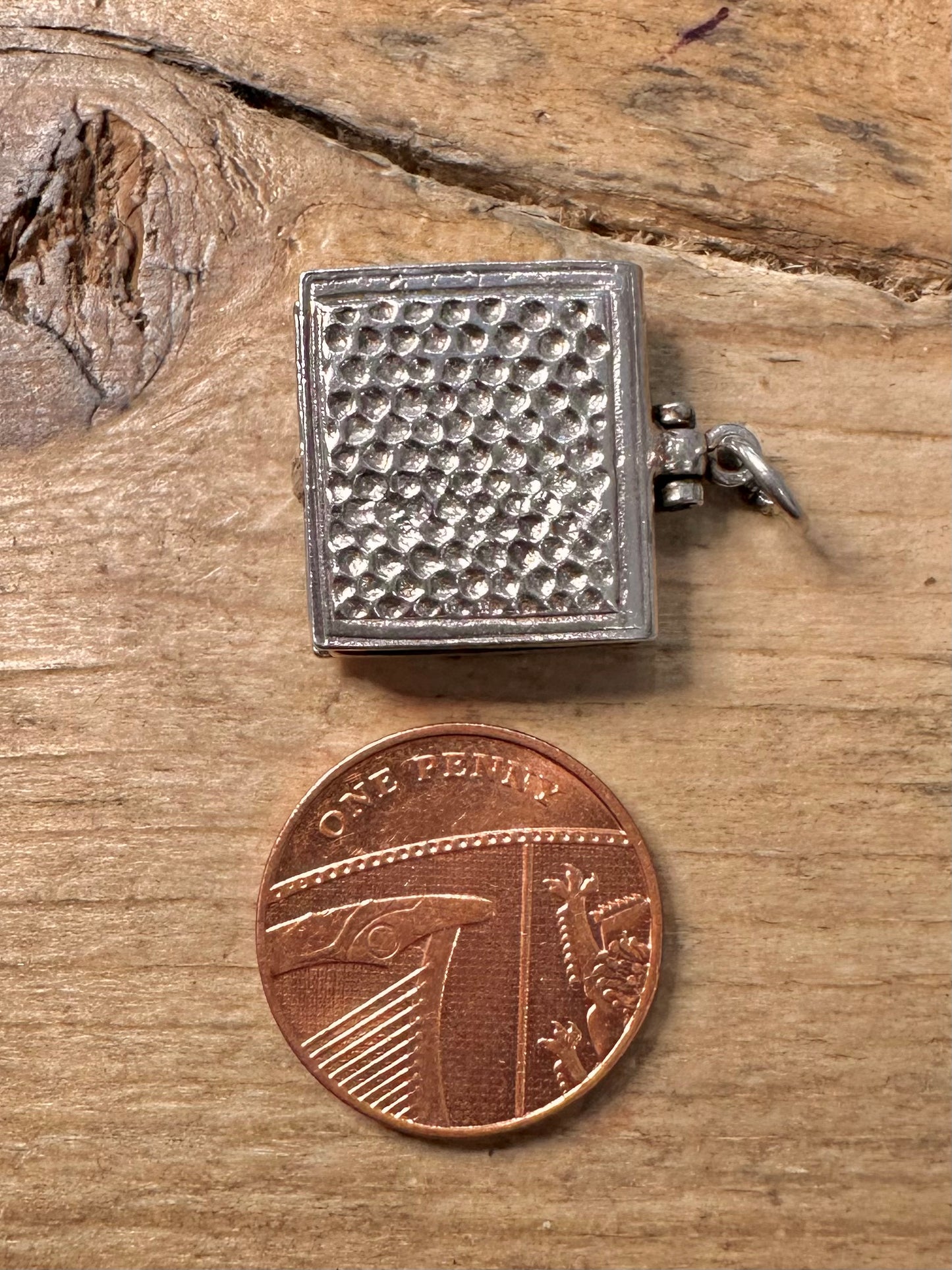 Vintage Holy Bible Book with Paper 925 Silver Charm Pendant
