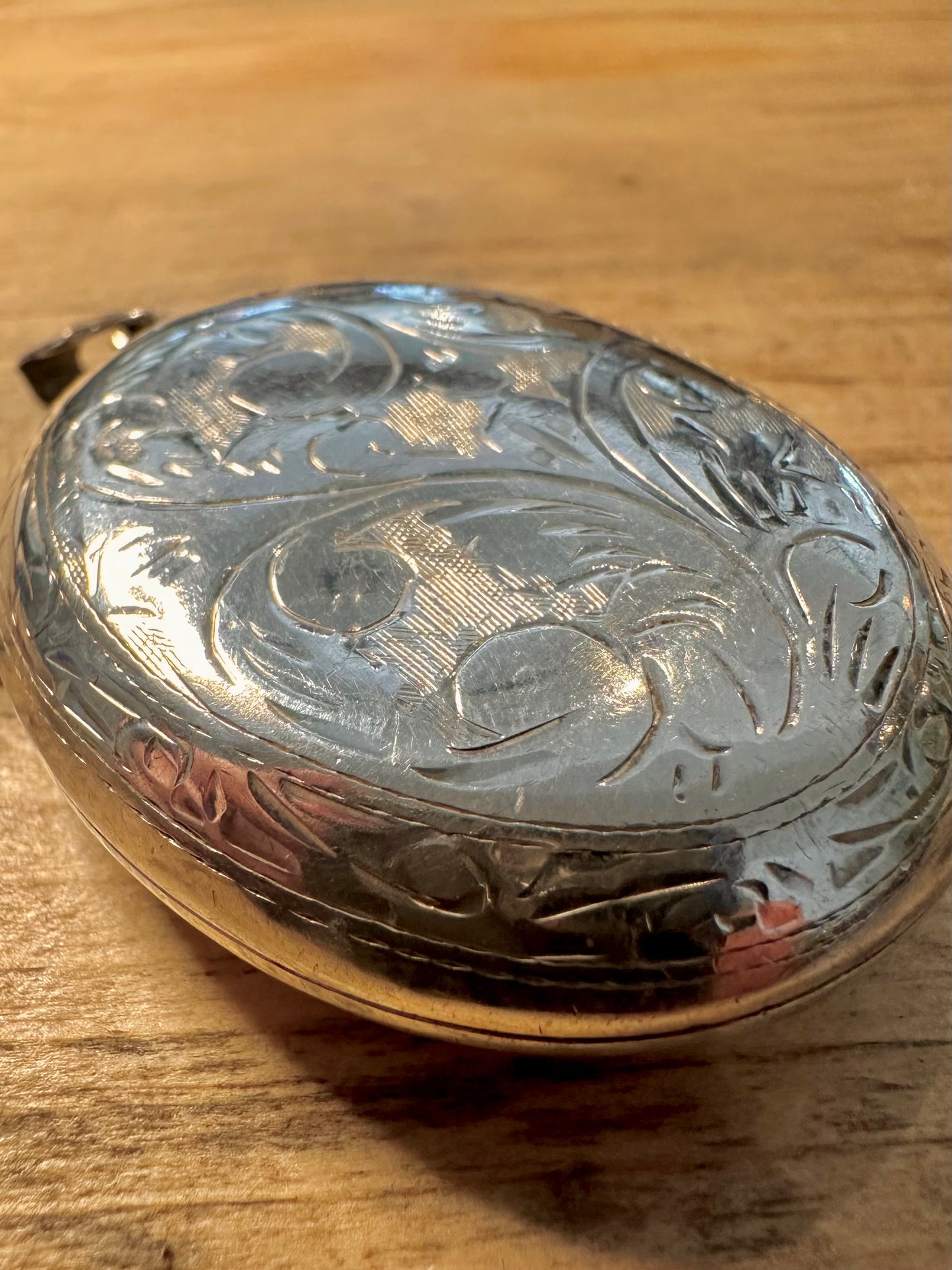 Vintage Large Oval Engraved 925 Silver Locket Pendant