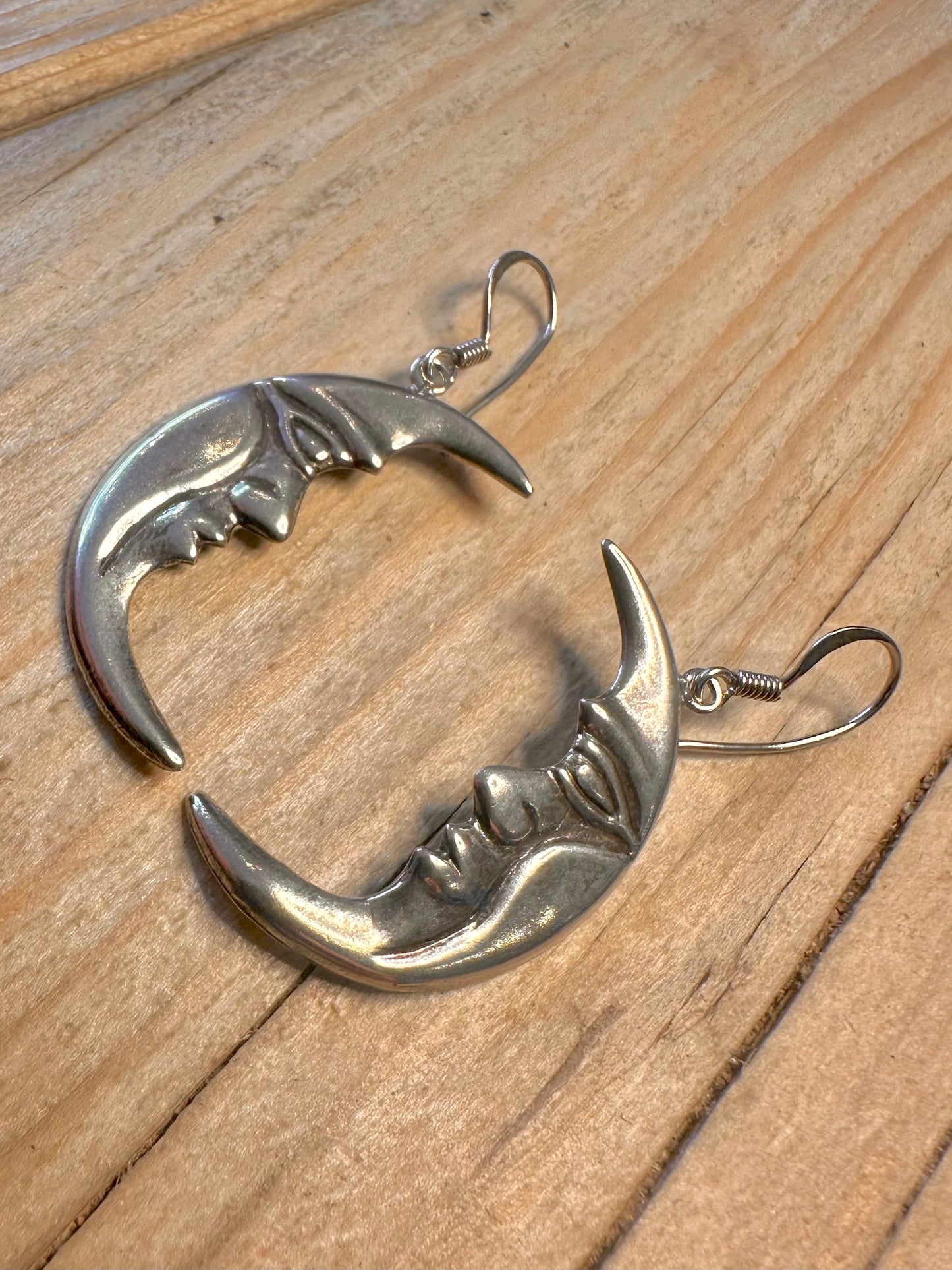 Vintage Moon Face 925 Sterling Silver Earrings