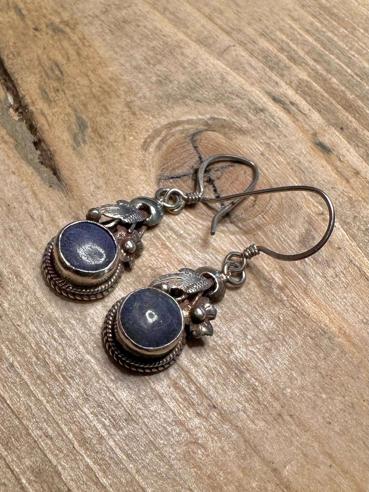 Vintage Lapis Leaf Design 925 Silver Earrings