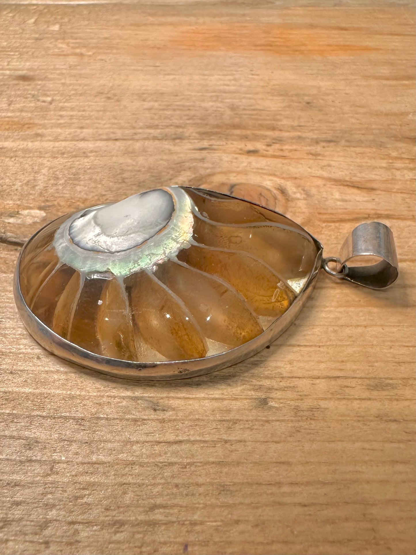 Abstract Transparent Nautilus Shell 925 Silver Pendant