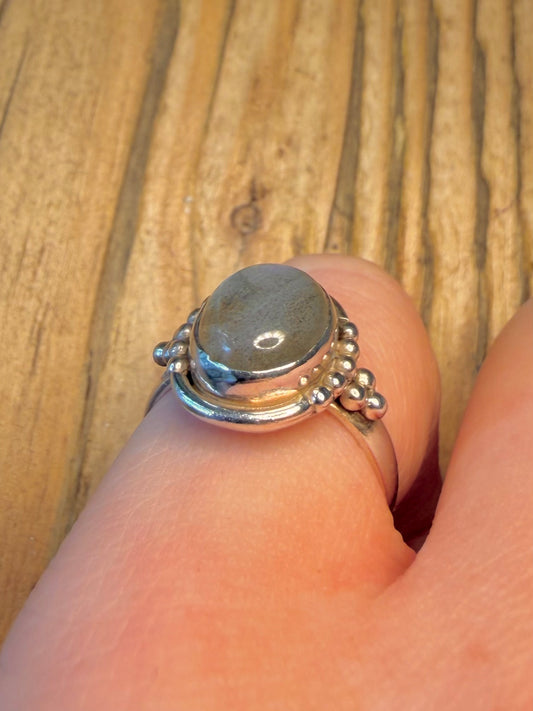 Oval Labradorite Boho Style 925 Sterling Silver Size N Ring