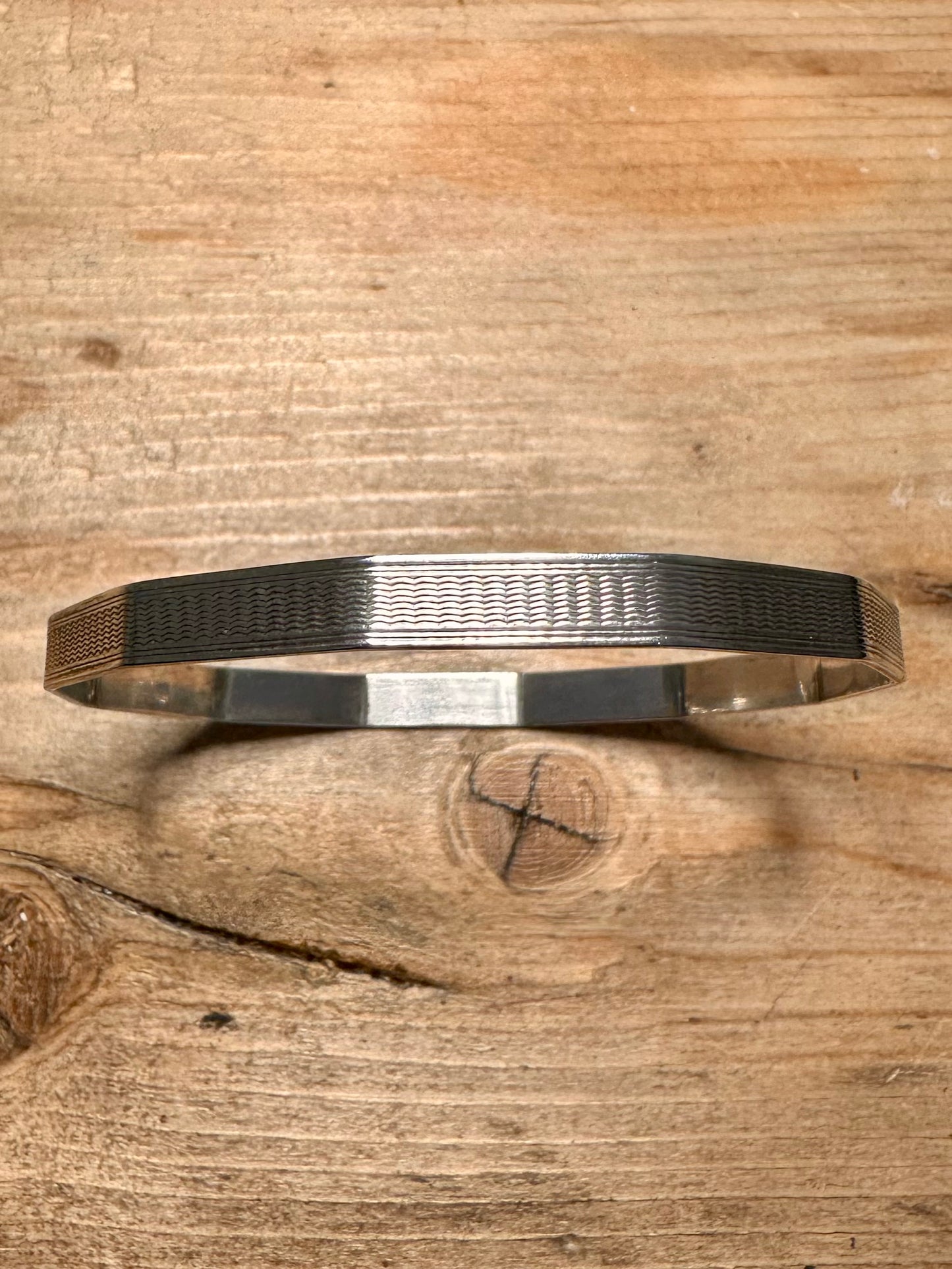 Vintage Textured 12 Sided 925 Silver Full Bangle