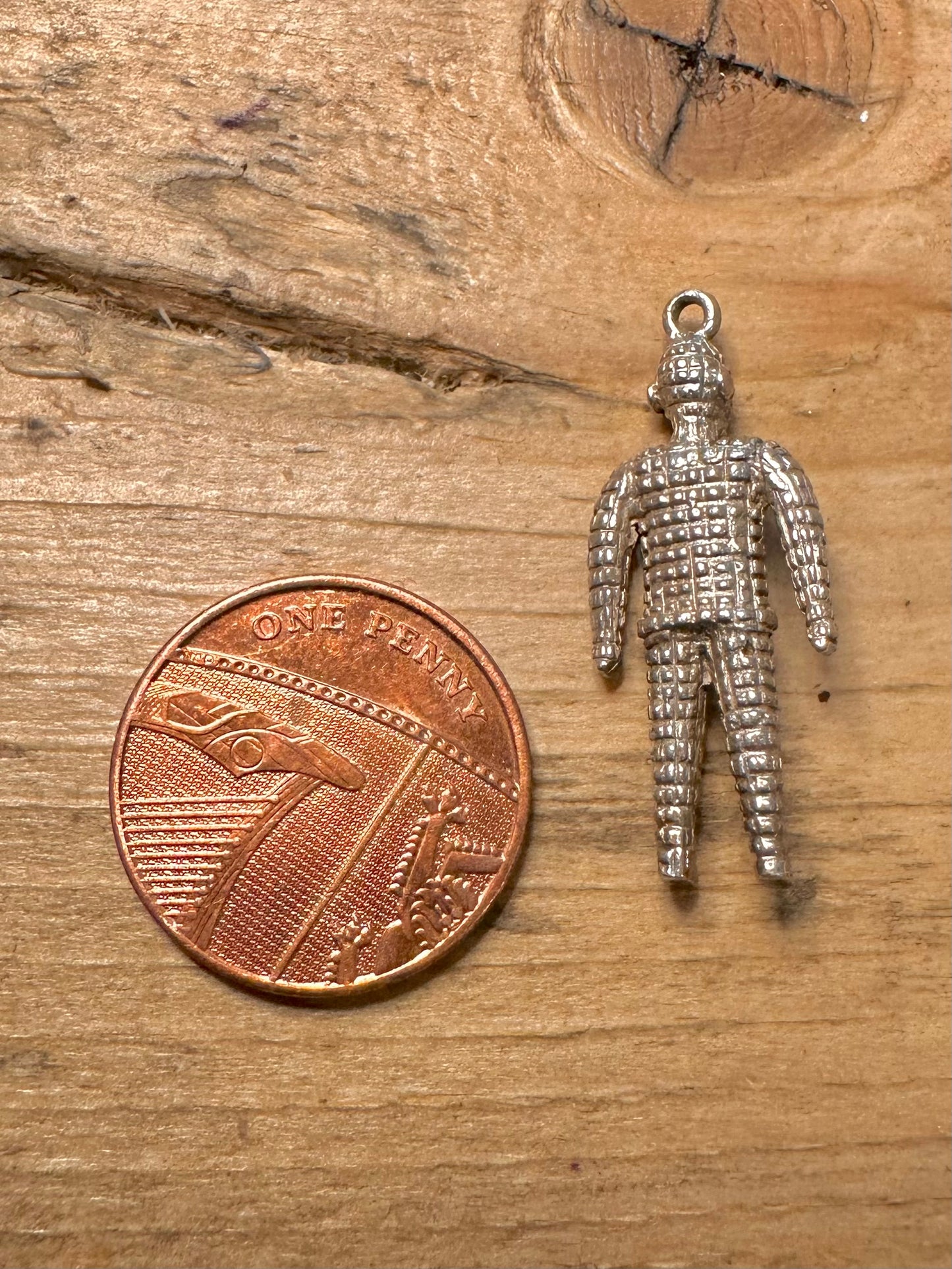 Vintage Textured Man 925 Silver Charm Pendant