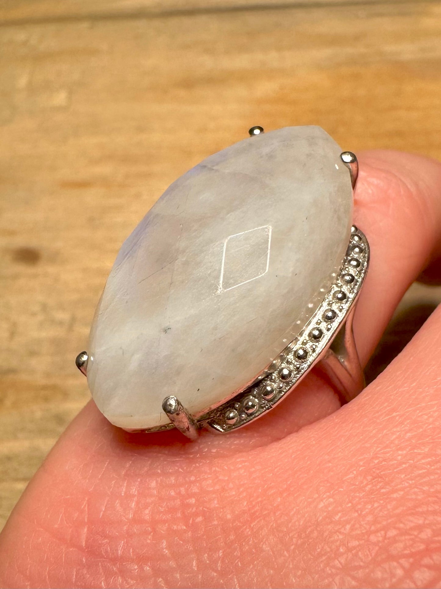 Modernist Large Moonstone 925 Silver Size N1/2 Ring