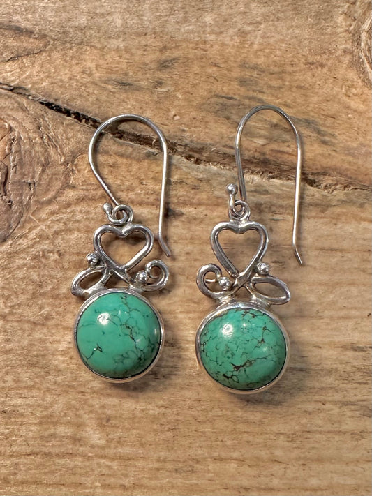 Vintage Turquoise Heart 925 Silver Earrings