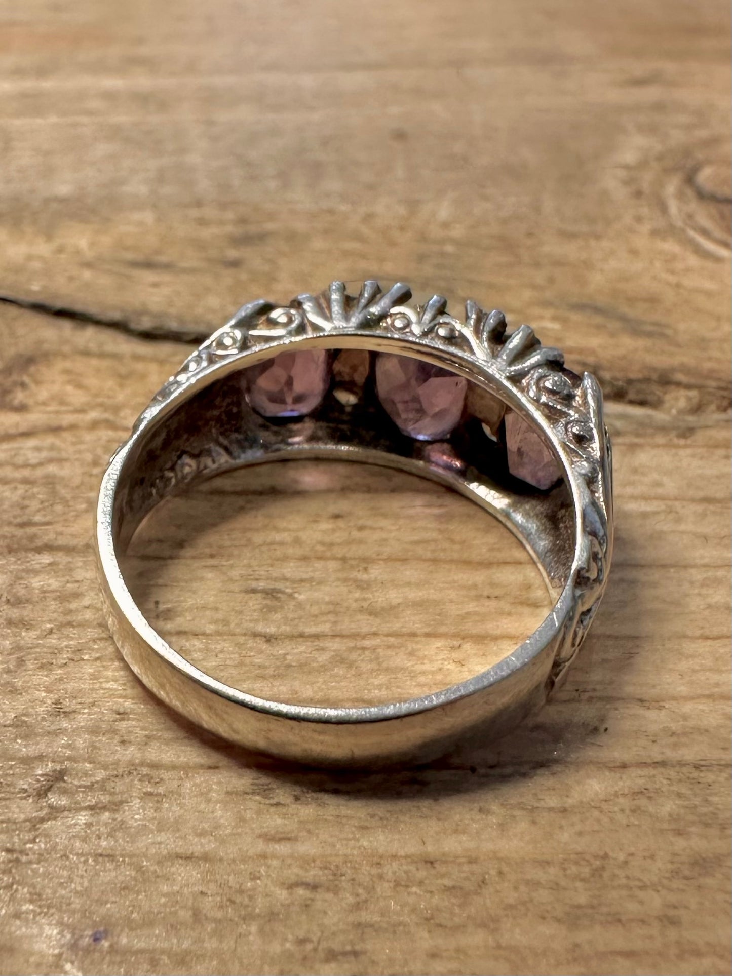 Vintage 1978 Amethyst and White 925 Silver Size O Ring