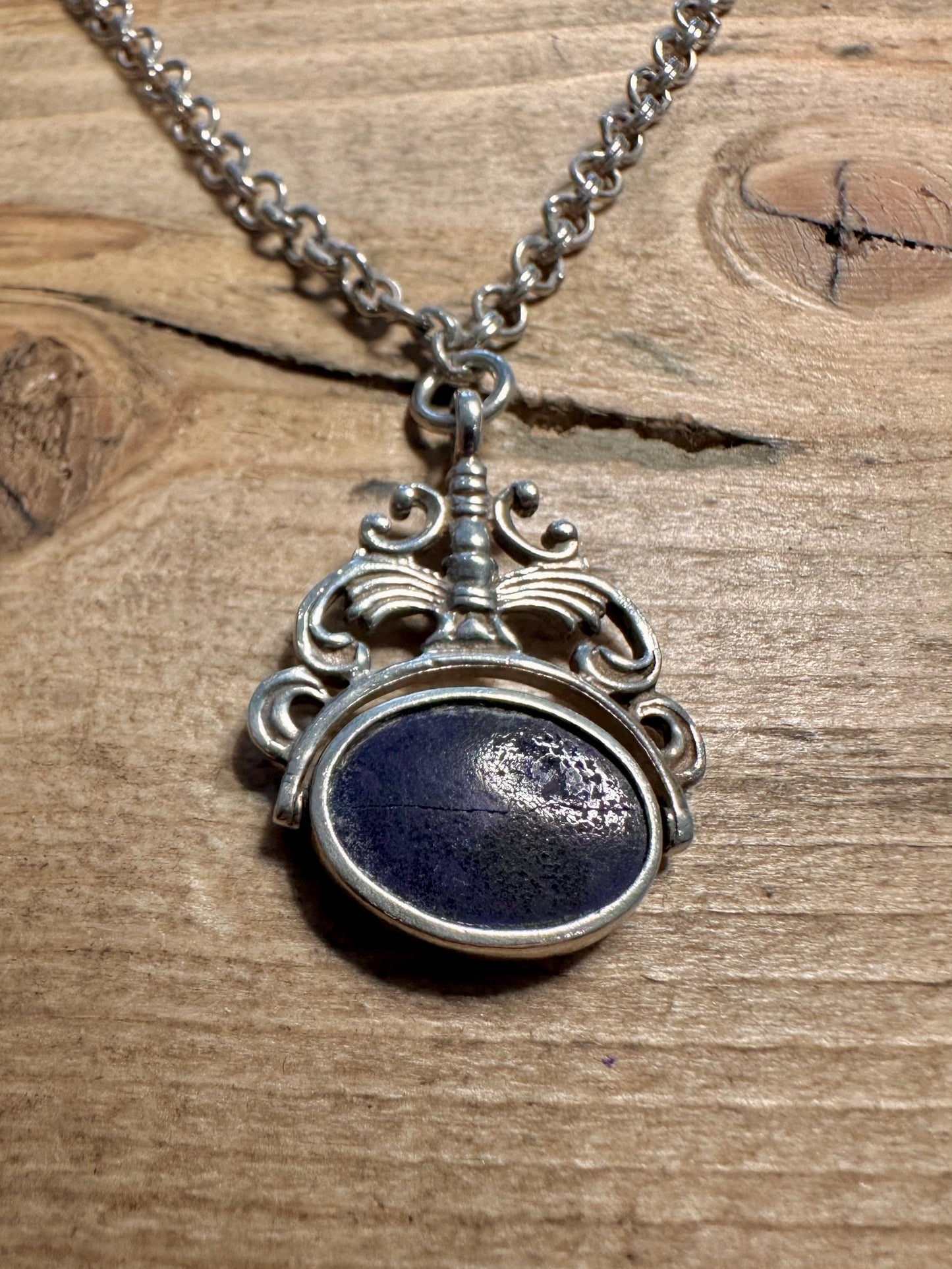 Vintage Mother of Pearl and Lapis Revolving Belcher Chain Albert Clasp 22 inch Necklace