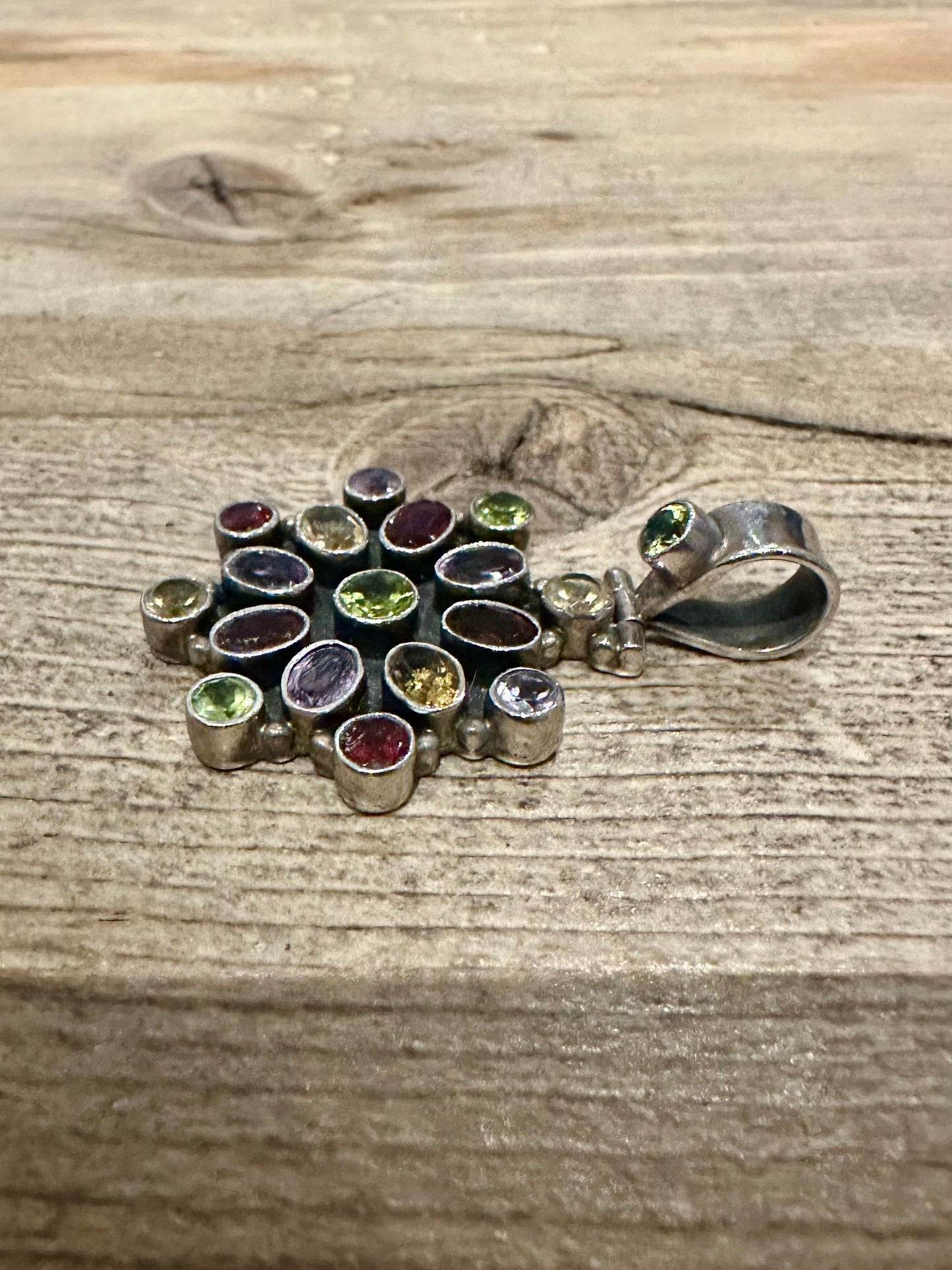 Vintage Multi Gemstone 925 Silver Pendant