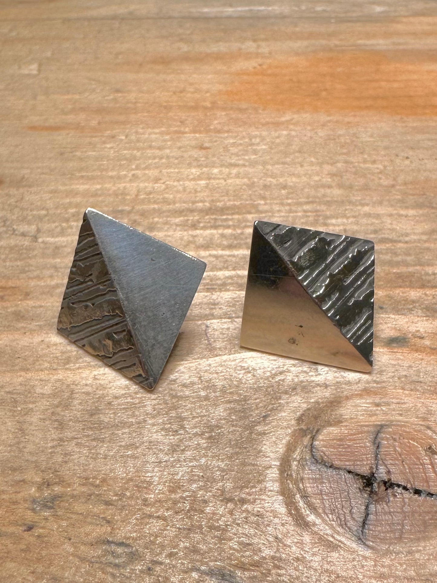 Modernist 1986 Bark Effect Square 925 Silver Earrings
