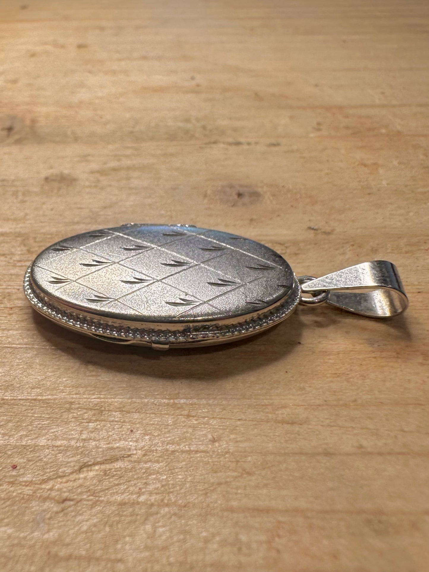 Vintage Engraved Oval Locket 925 Silver Pendant