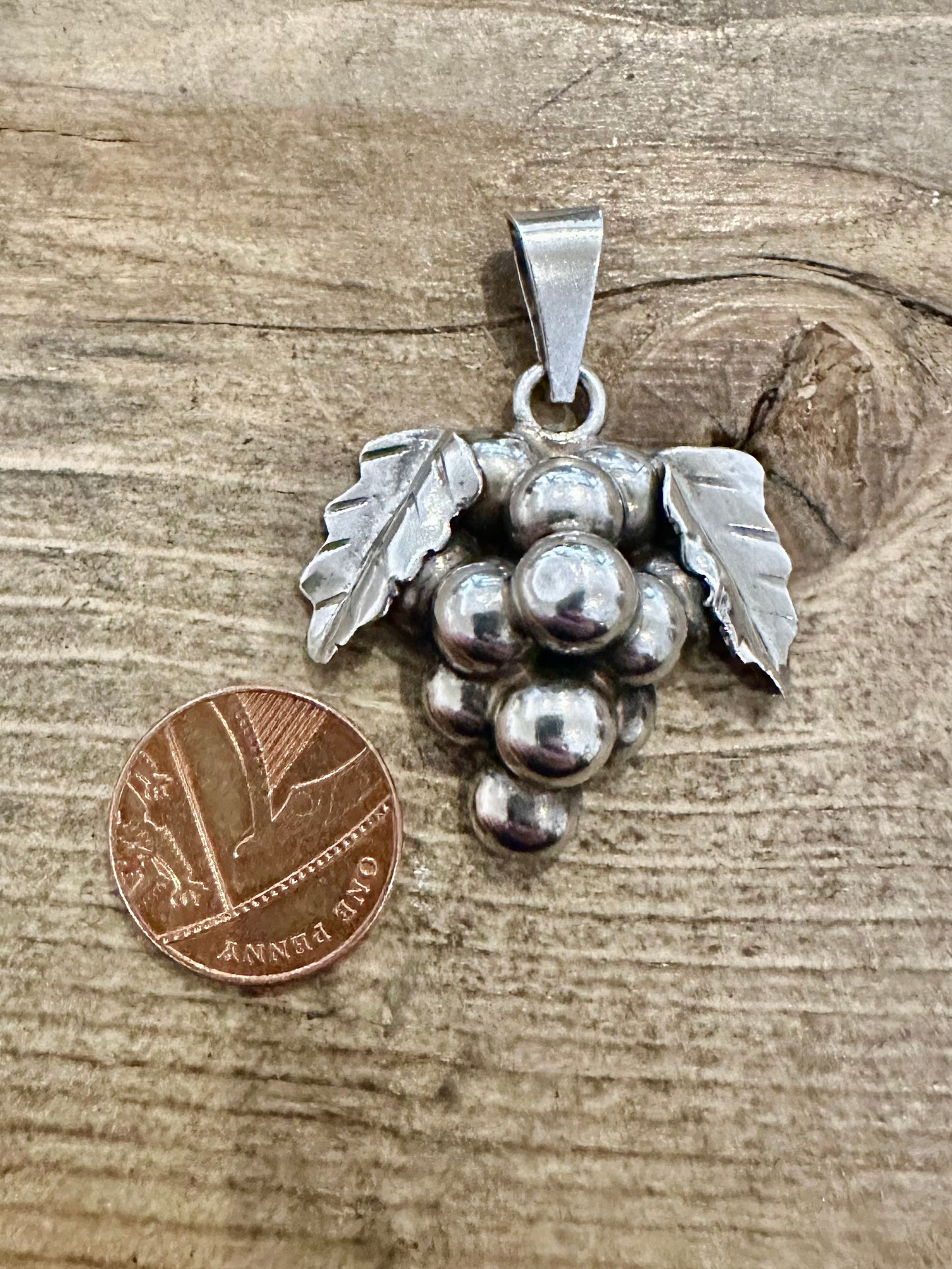 Vintage Grapes and Leaves Mexico 925 Silver Pendant